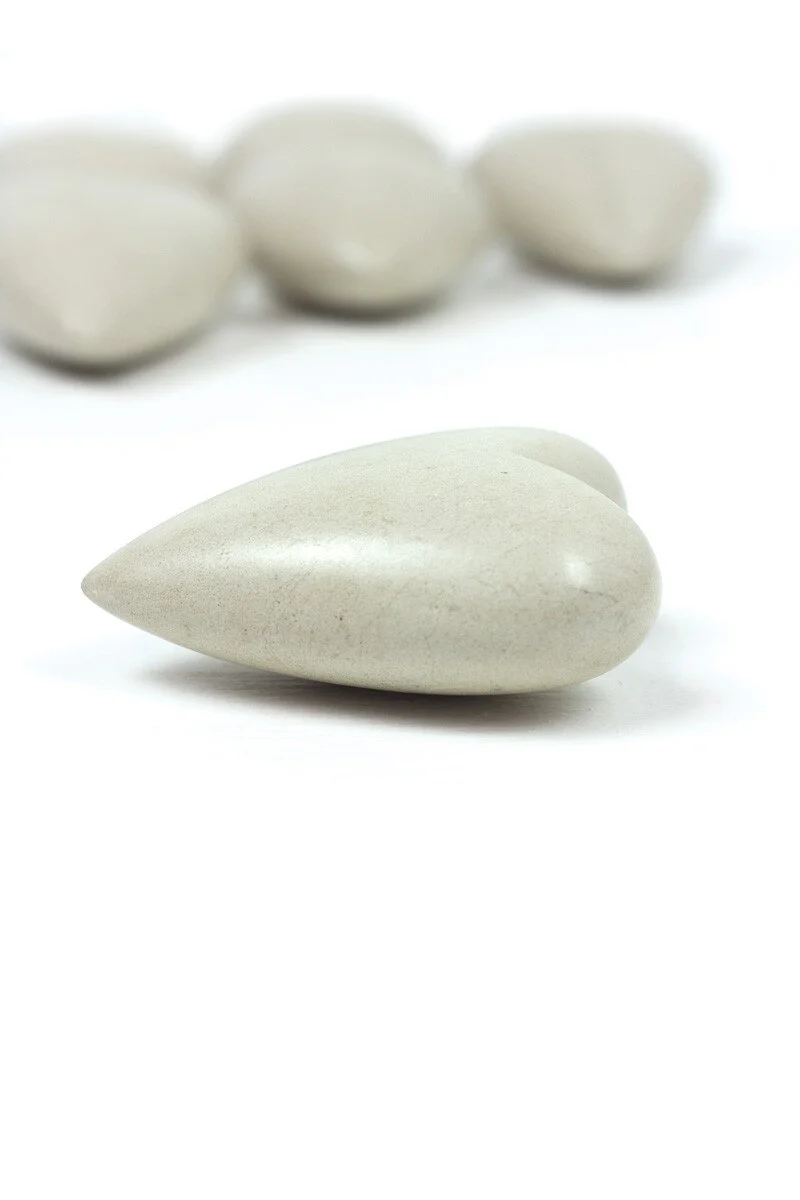 Set Of Six Hand Carved Stone Hearts-White (Min 2) By Kalalou - Image 2
