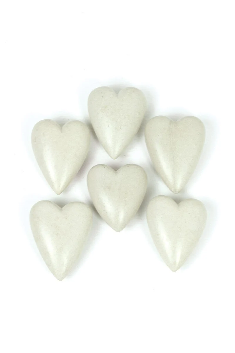 Set Of Six Hand Carved Stone Hearts-White (Min 2) By Kalalou - Image 3