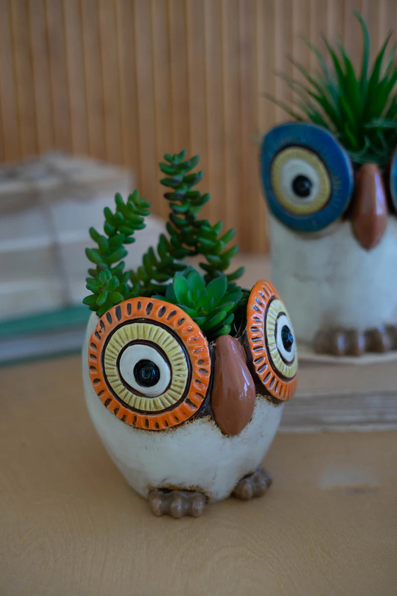 Set Of Three Ceramic Owl Planters By Kalalou - Image 2