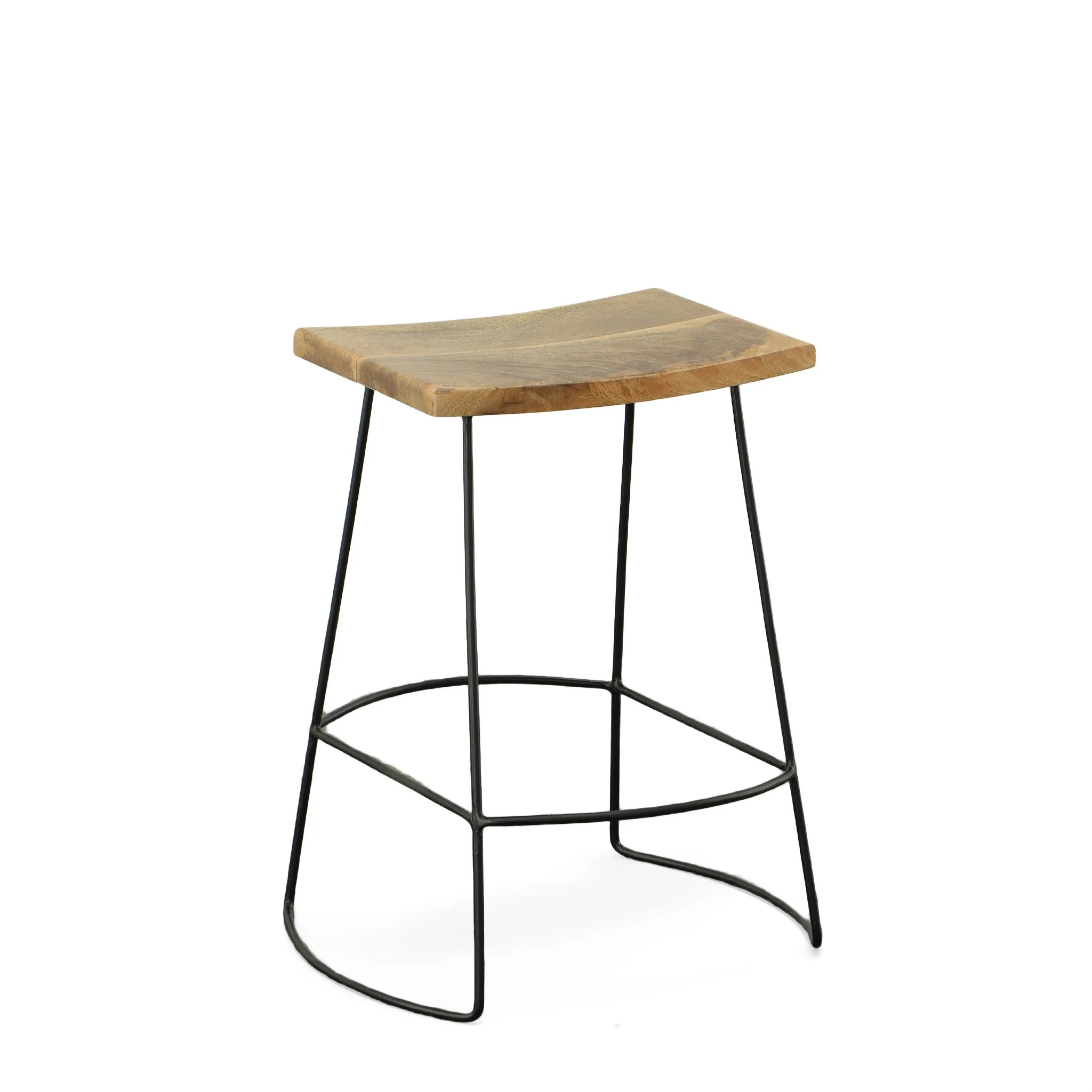 Set Of Two 25" Natural And Black Steel Backless Counter Height Bar Chairs With Footrest By Homeroots