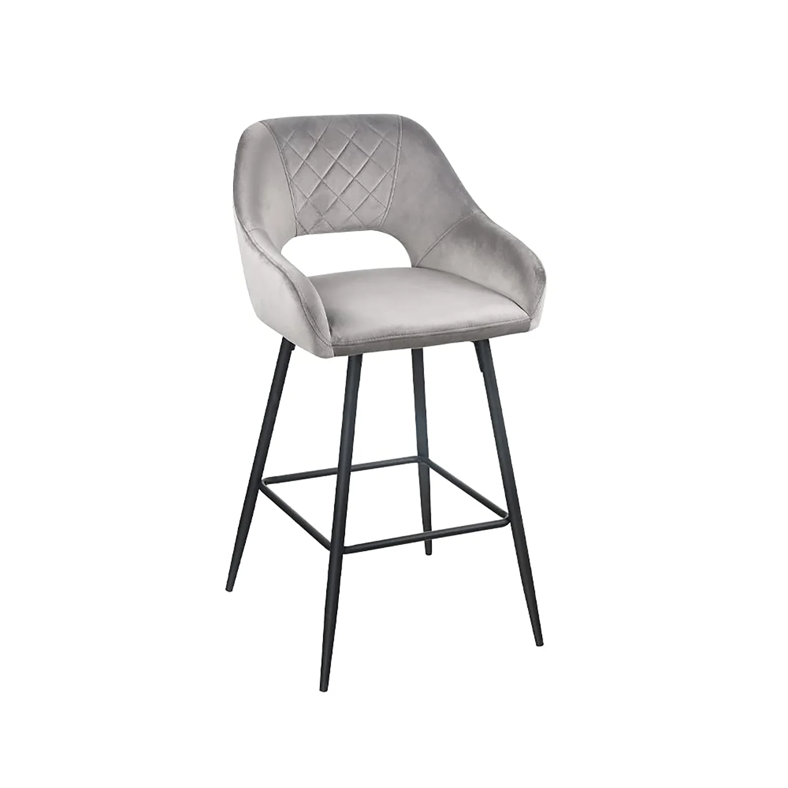 Set Of Two 38" Gray Velvet And Black Open Back Bar Height Chairs By Homeroots