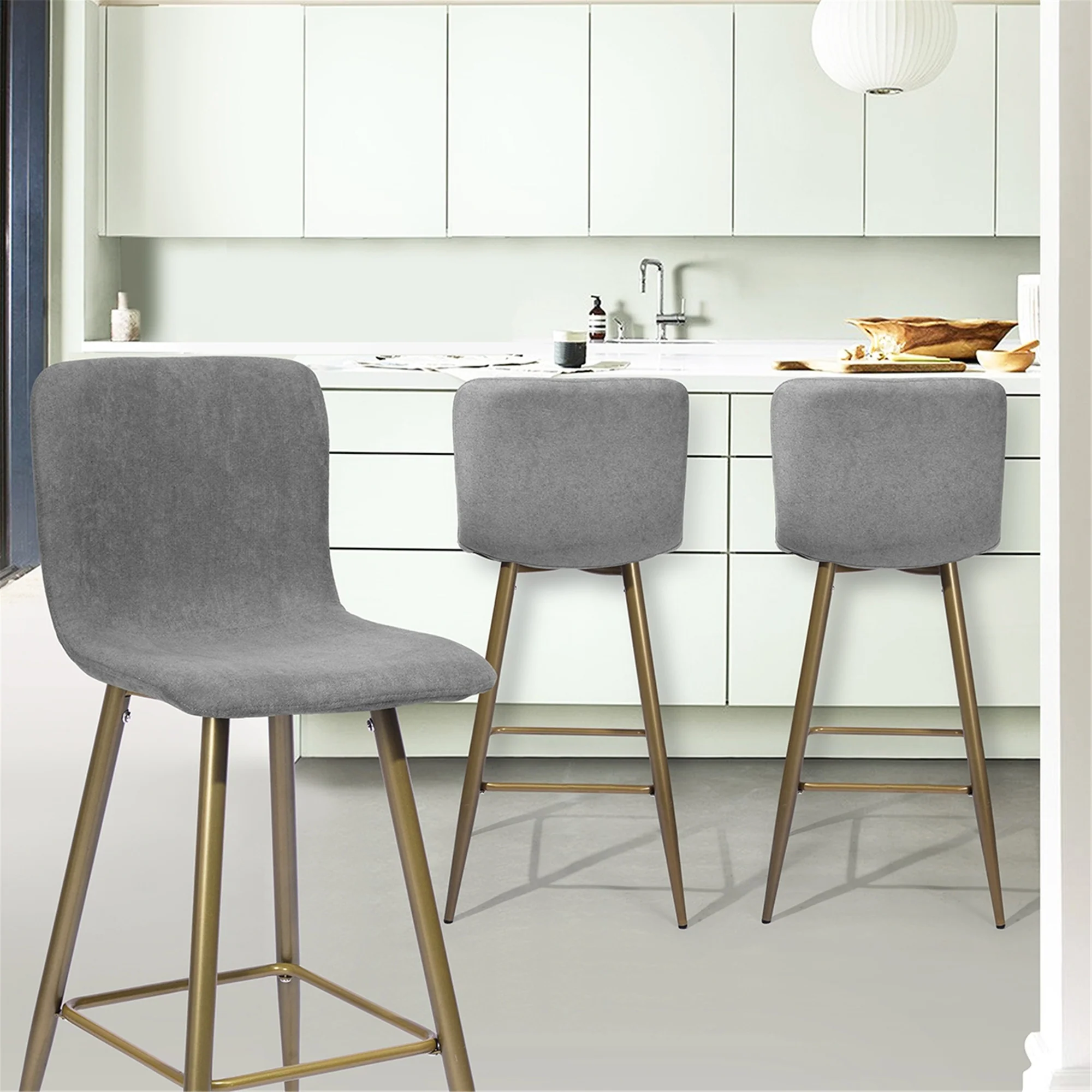 Set Of Two 40" Gray And Gold Bar Height Chairs With Footrest By Homeroots