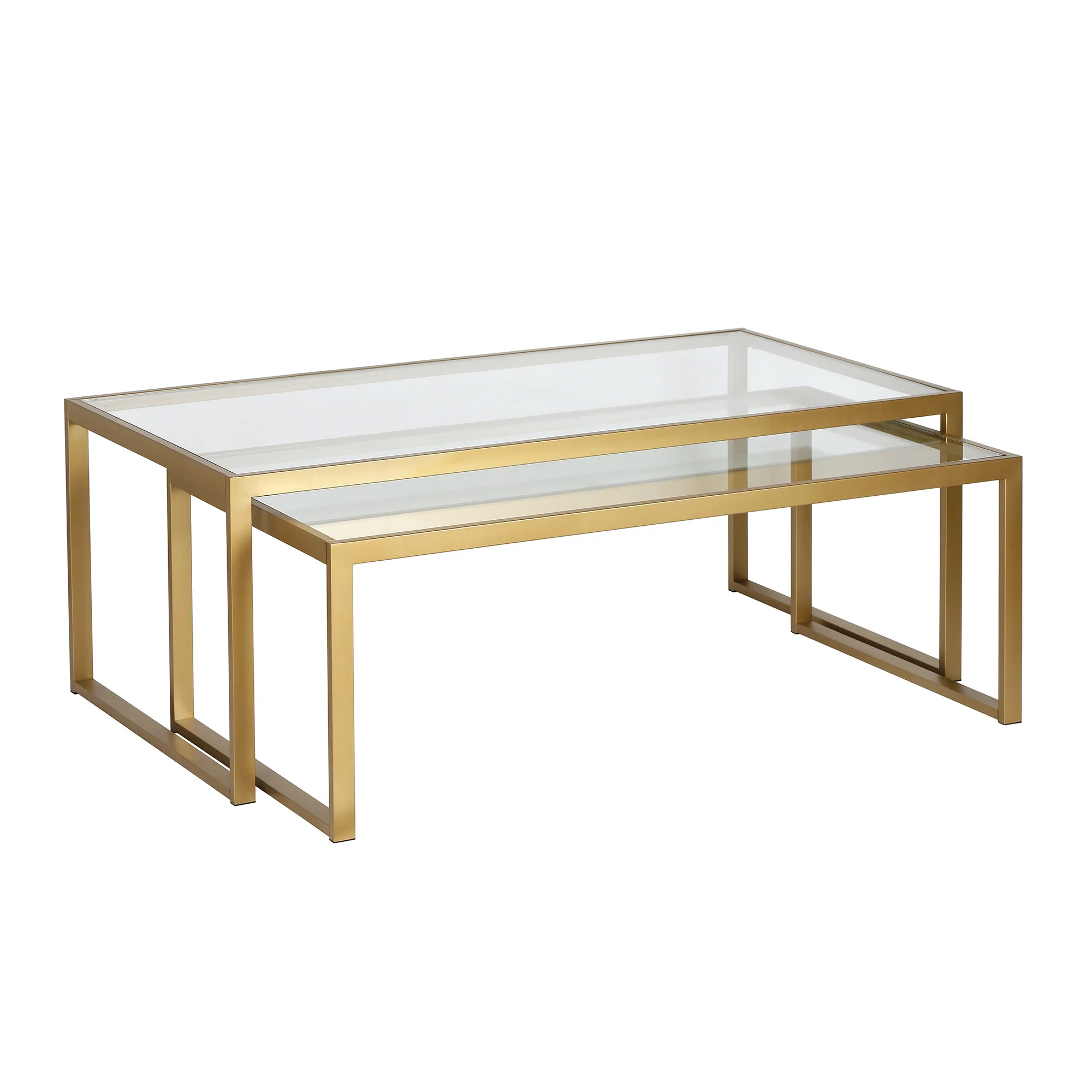Set Of Two 46" Gold Glass Rectangular Nested Coffee Tables By Homeroots