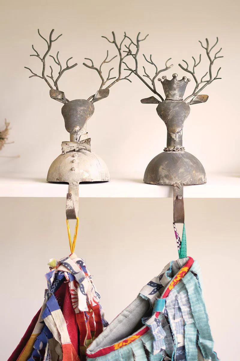 Set Of Two Metal Deer Stocking Holders (Min 2) By Kalalou
