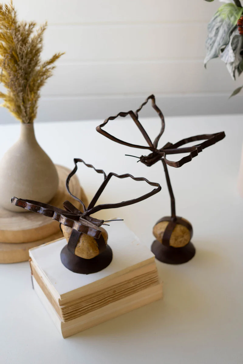 Set Of Two Sister Clara Butterflies On Caged Rock Base By Kalalou