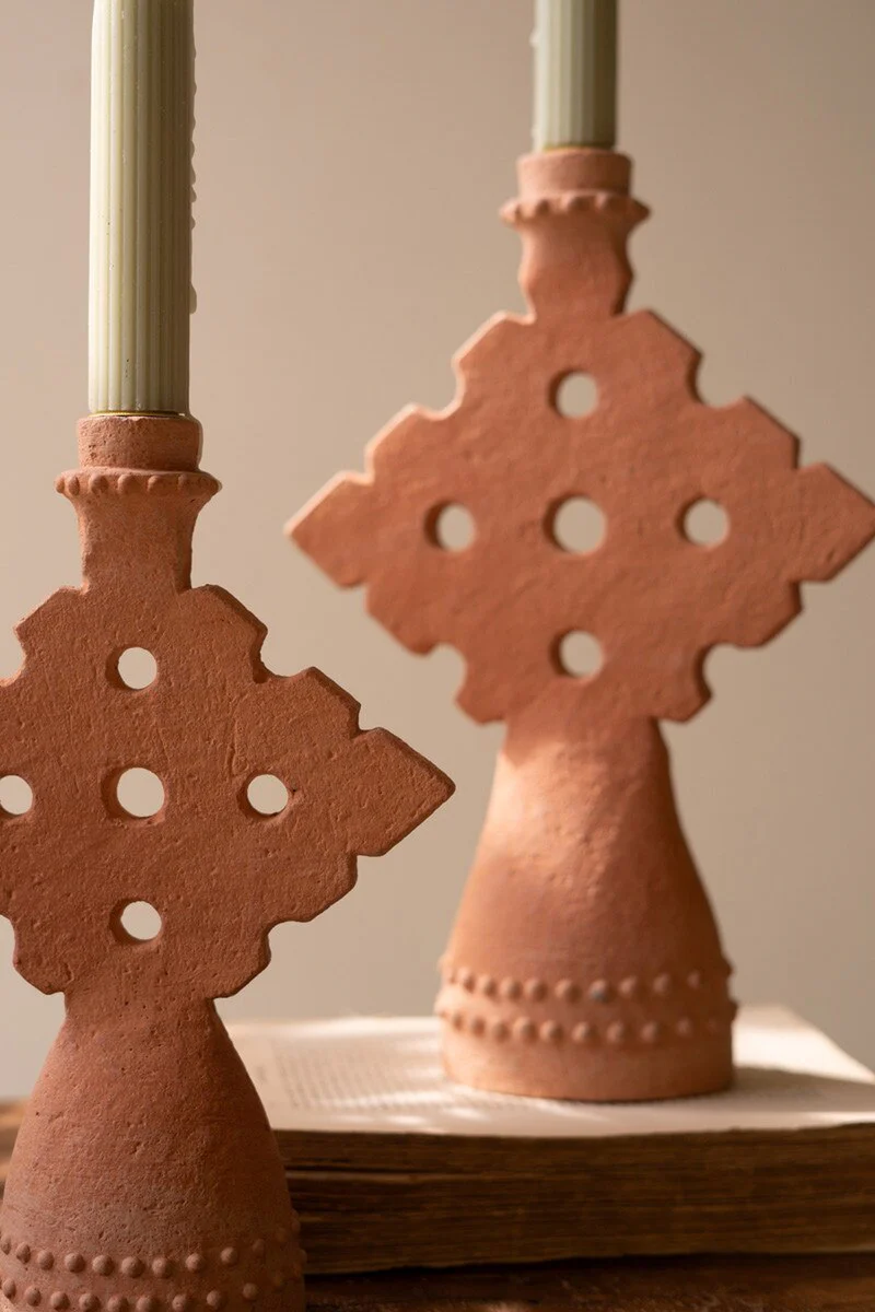 Set Of Two Terracotta Taper Candle Holders (Min 3 Sets) By Kalalou - Image 4