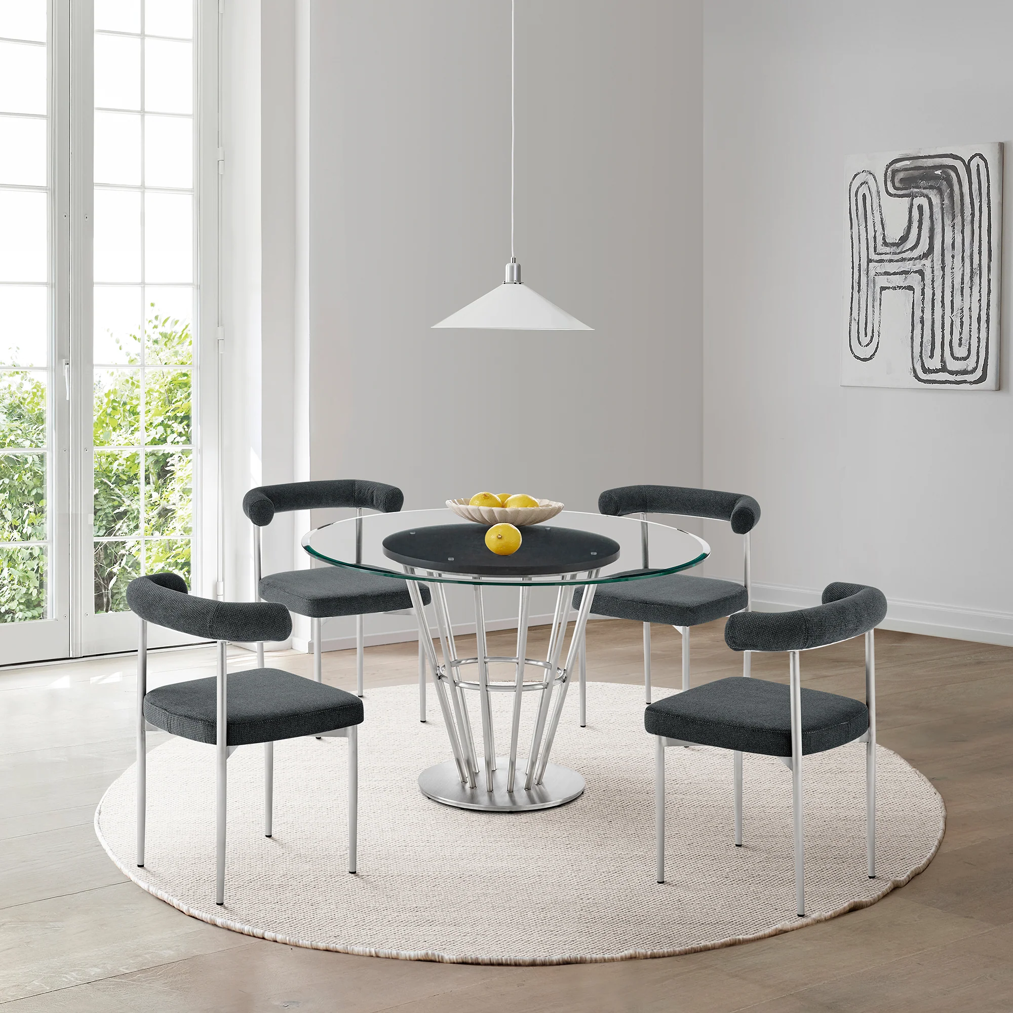 Shannon Dining Chair with Brushed Stainless Steel and Charcoal Fabric - Set of 2 By Armen Living - Image 2