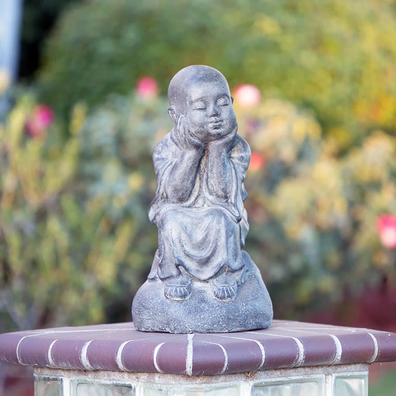 Shaolin Monk Sitting on Stone Set of 2 By Garden Age Supply - Image 3