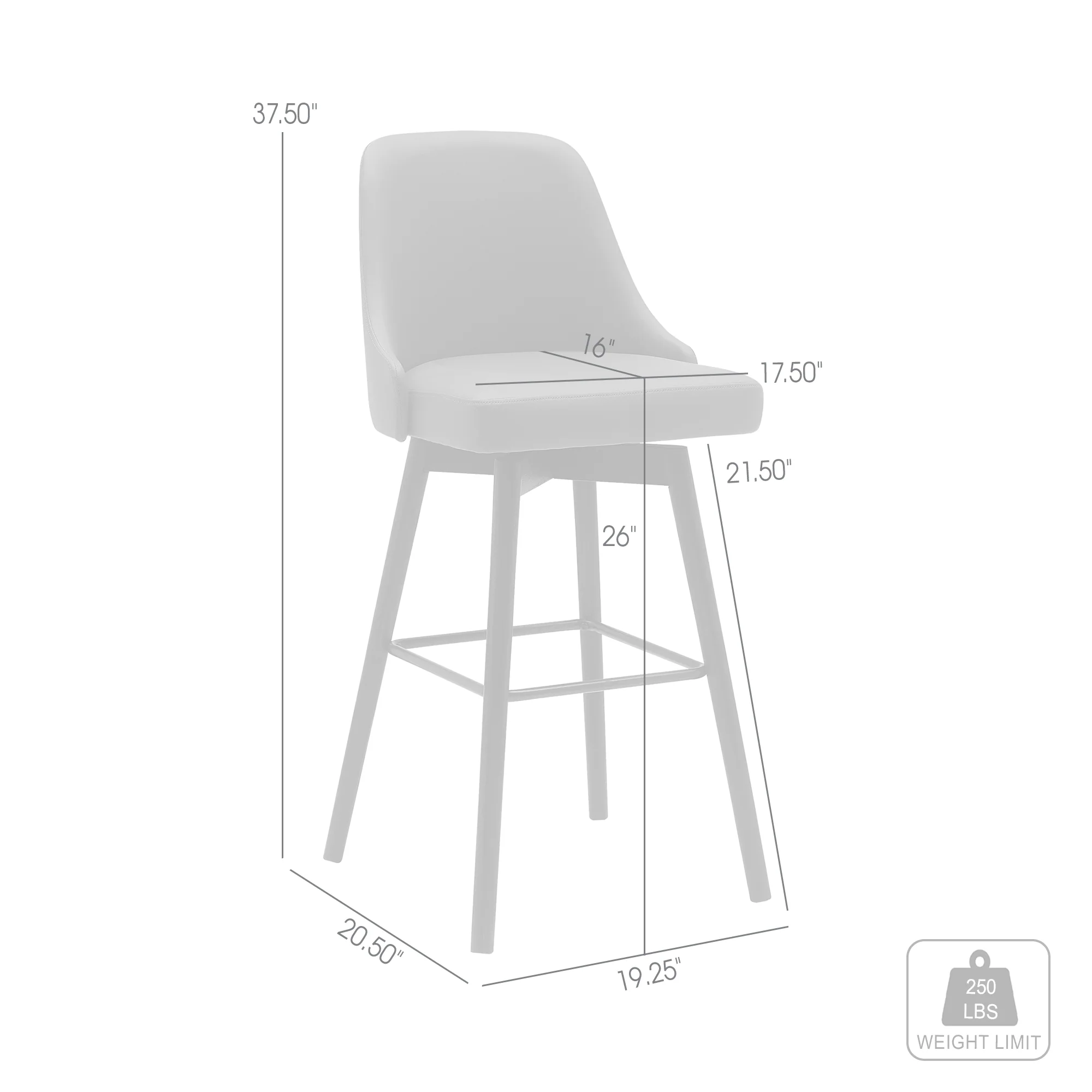 Sicily 26" Swivel Black Wood Counter Stool in Light Grey Fabric By Armen Living - Image 9