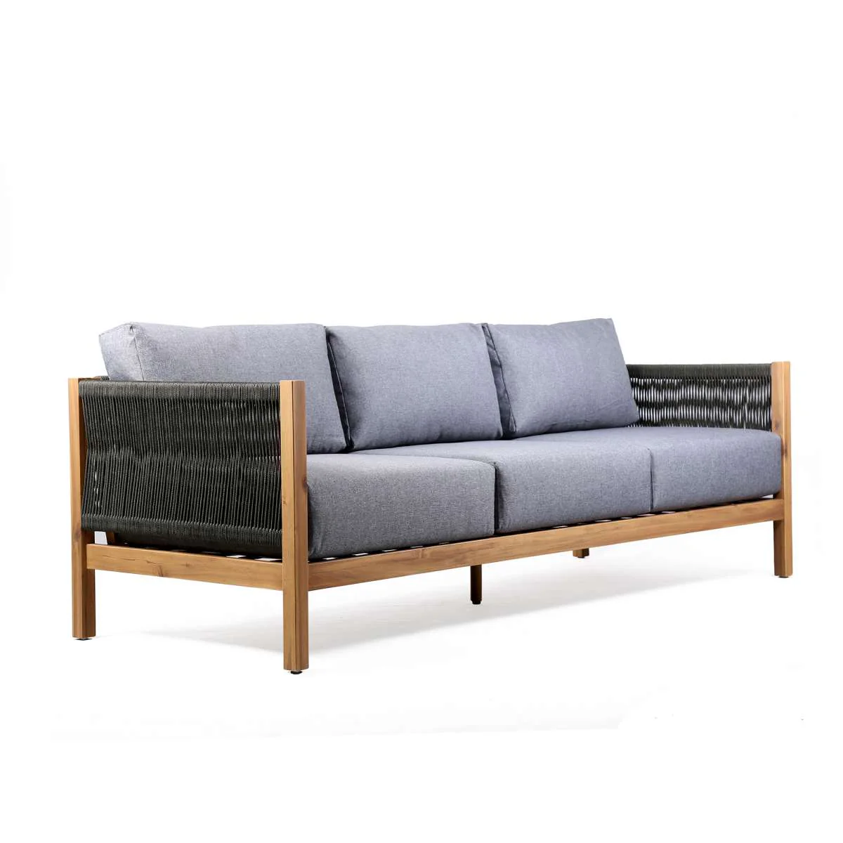 Sienna Outdoor Eucalyptus Sofa in Teak Finish with Grey Cushions By Armen Living - Image 4