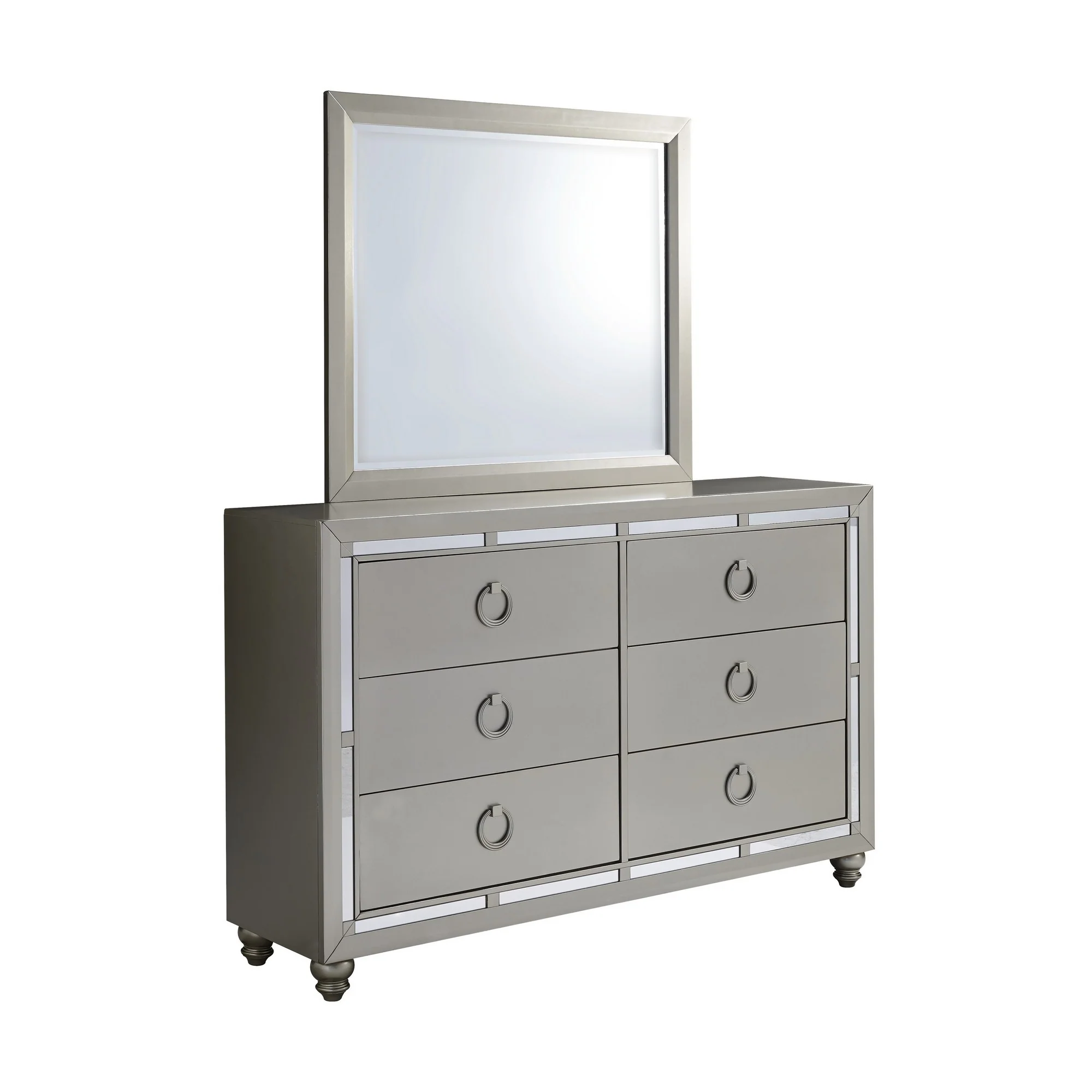 Silver Champagne Tone Dresser With Mirror Trim Accent 6 Drawers By Homeroots - Image 3