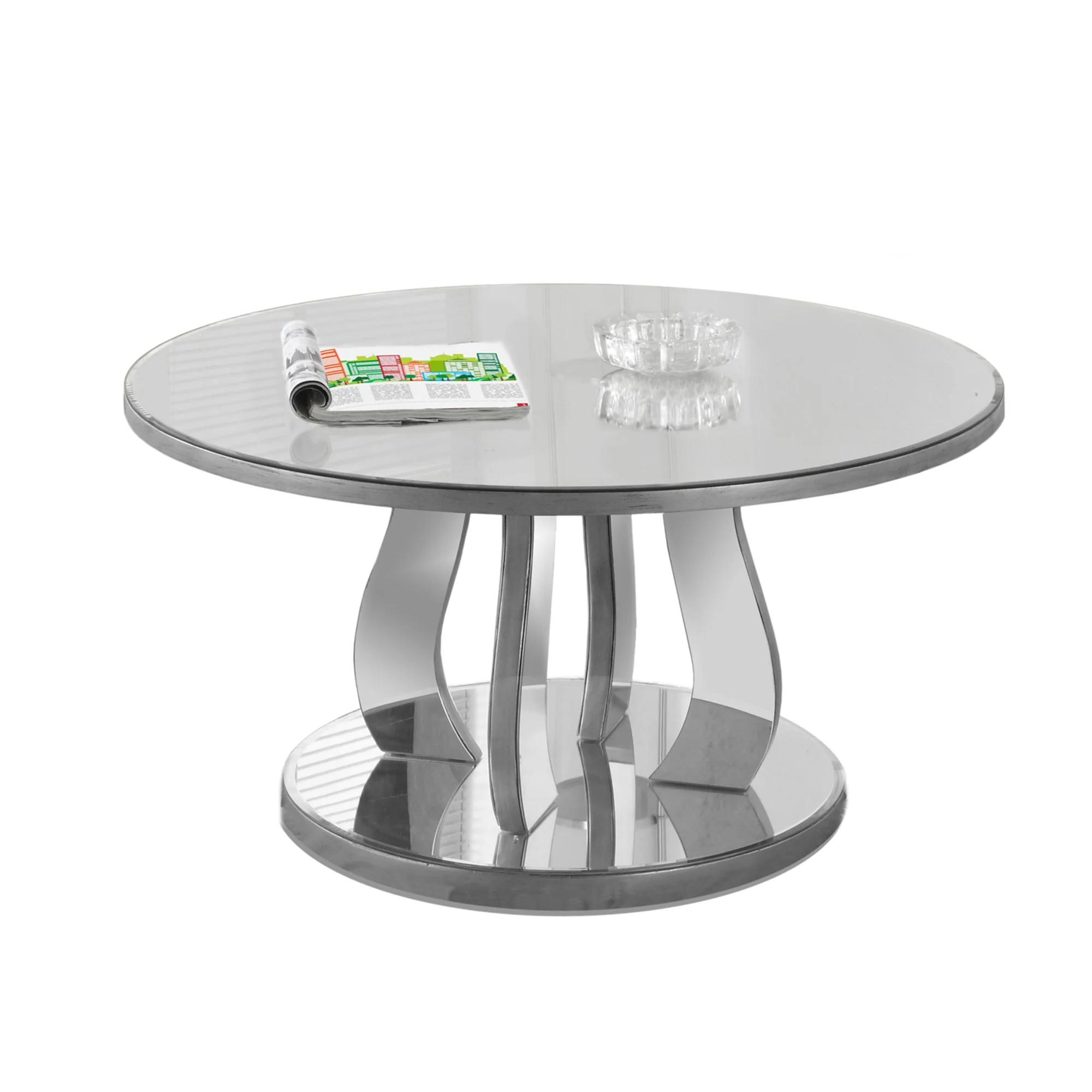 Silver - Coffee Table With A Mirror Top By Homeroots