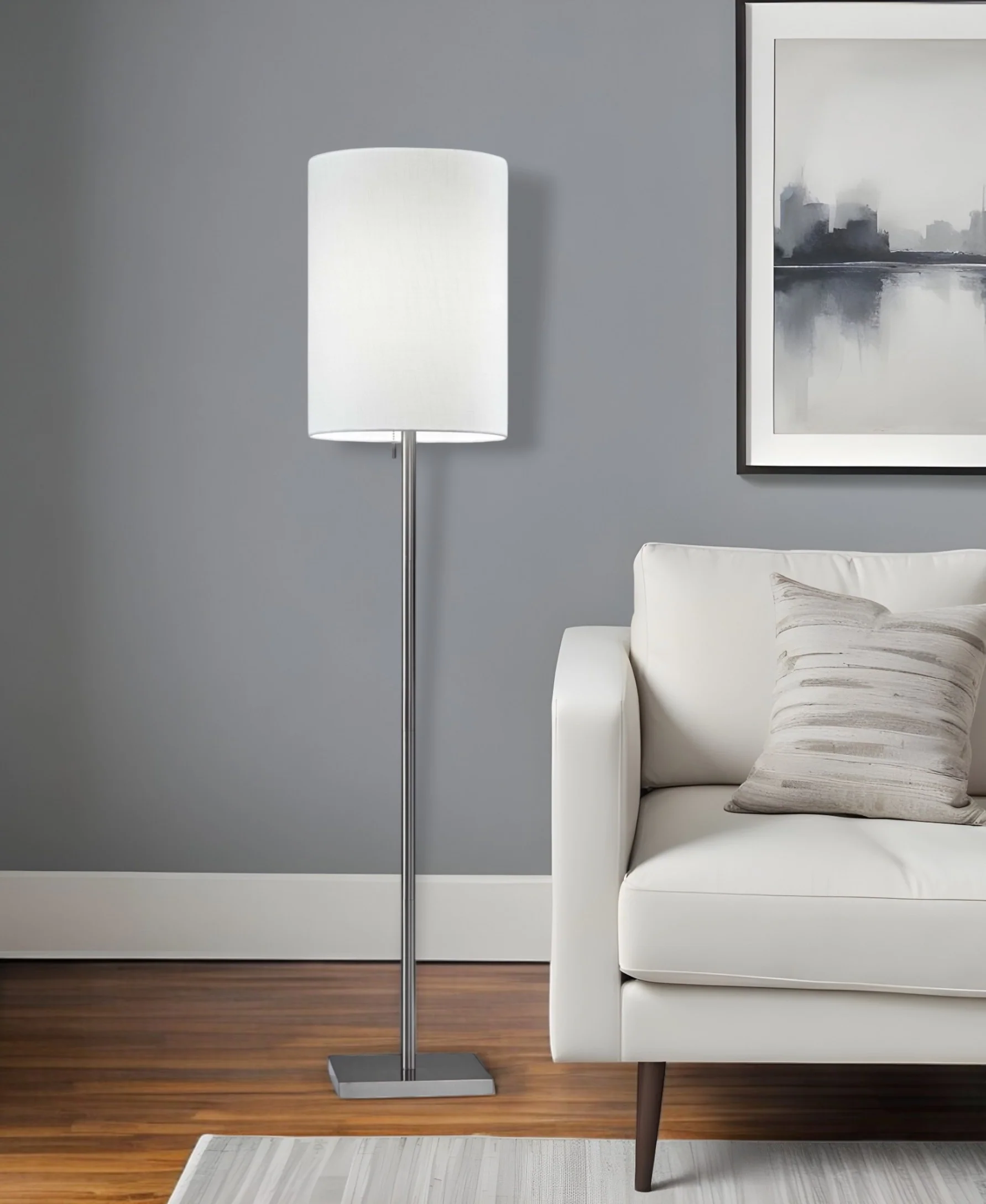 Silver Metal Floor Lamp With Fabric Shade By Homeroots