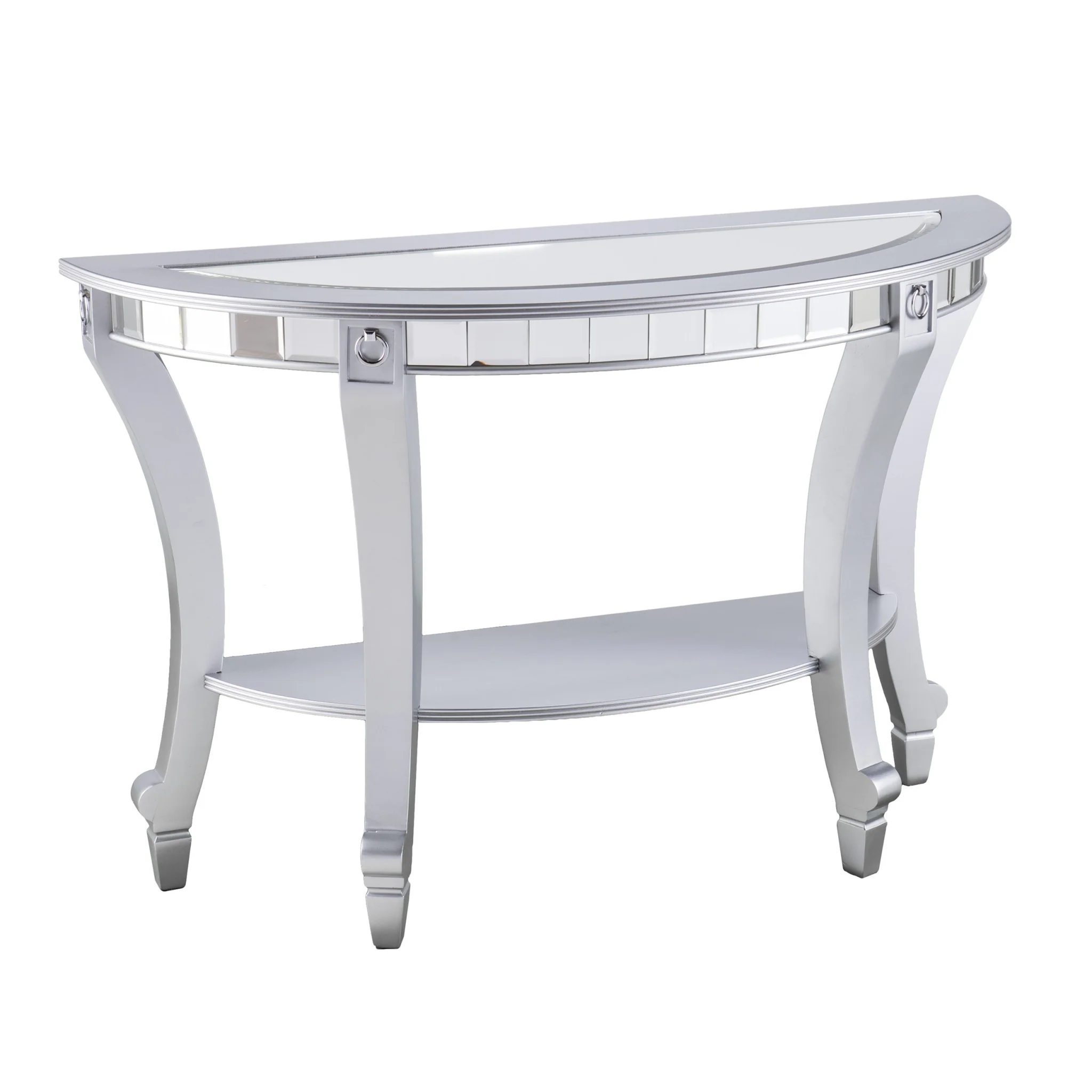 Silver Mirrored Glass Half Circle Console Table With Storage By Homeroots