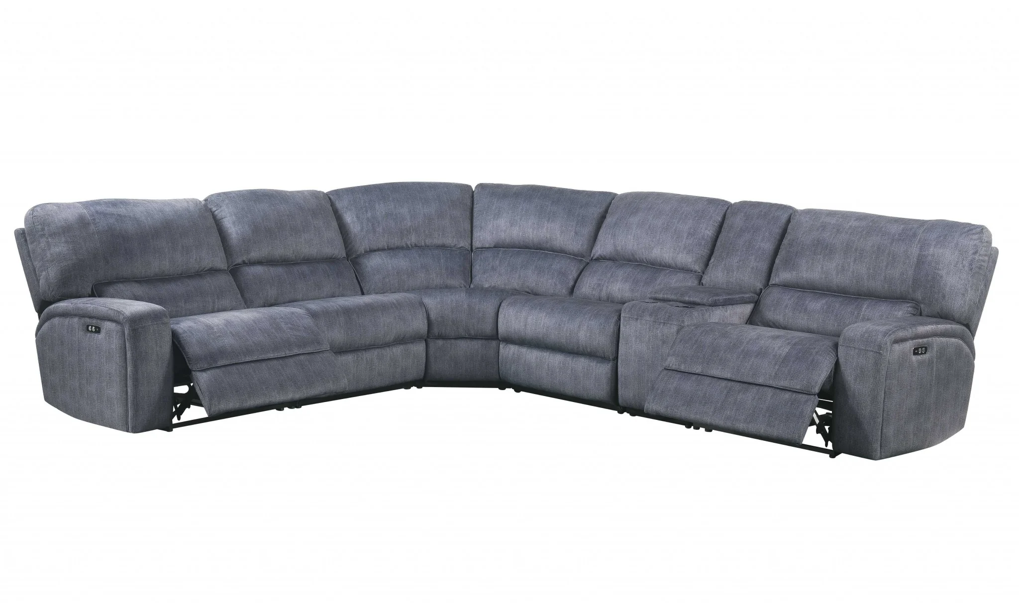 Slate Blue Velvet Upholstery Metal Reclining Mechanism Sectional Sofa (Power Motion) By Homeroots