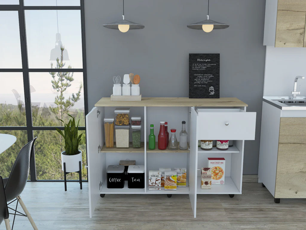 Sleek and Modern White Pine Kitchen Island Cart By Homeroots