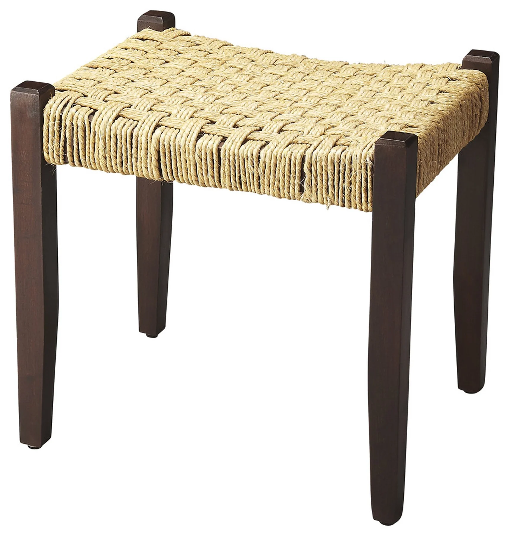 Solid Wood and Woven Jute Stool By Homeroots
