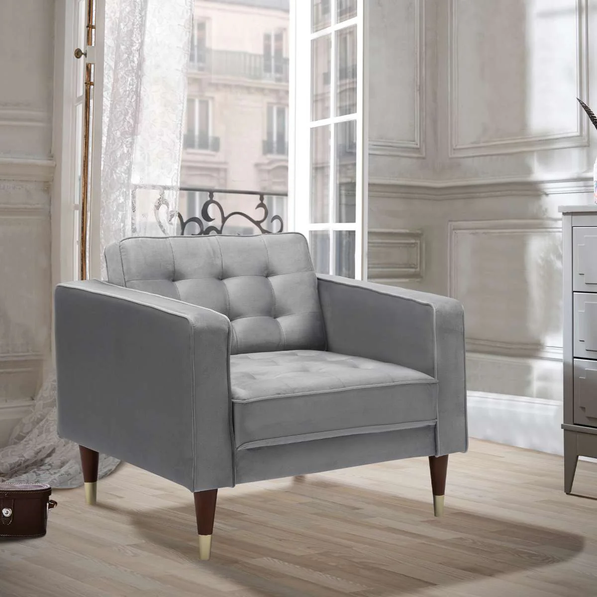 Somerset Gray Velvet Mid Century Modern Club Chair By Armen Living