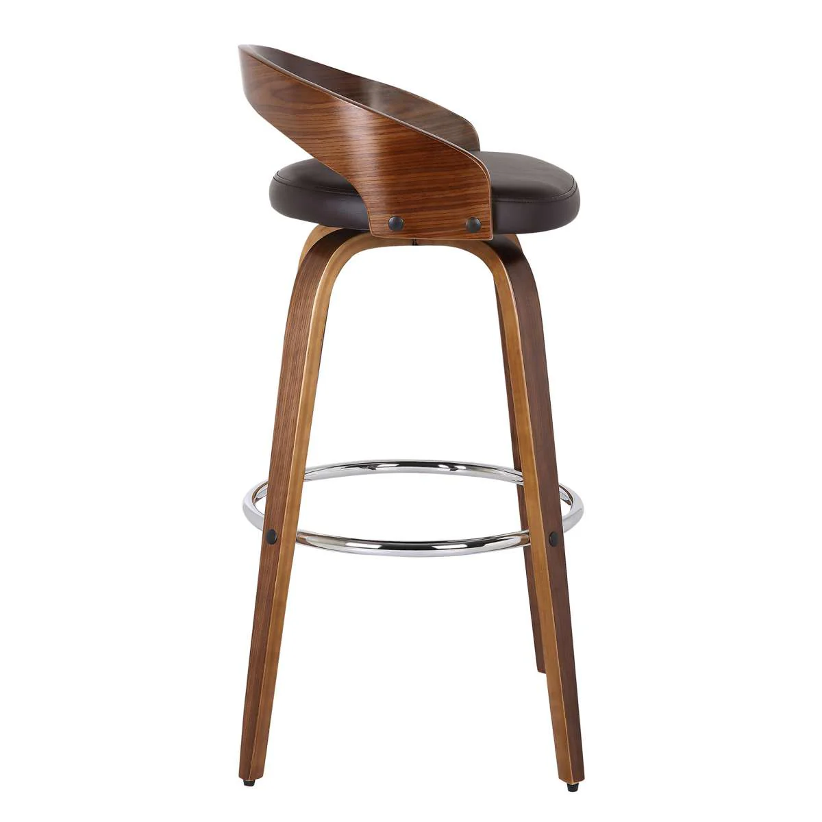 Sonia 26" Counter Height Swivel Brown Faux Leather and Walnut Wood Bar Stool By Armen Living - Image 3