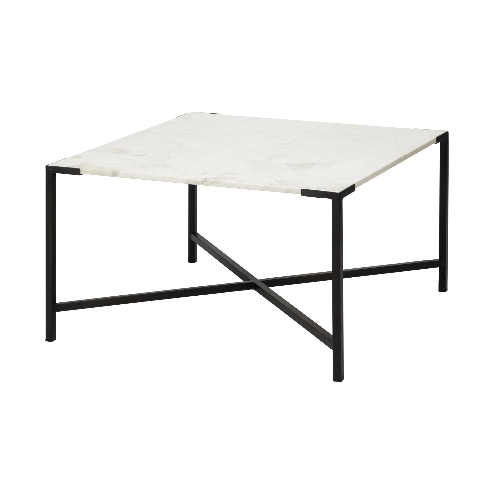 Square White Marble Top andd Black Metal Base Coffee Table By Homeroots