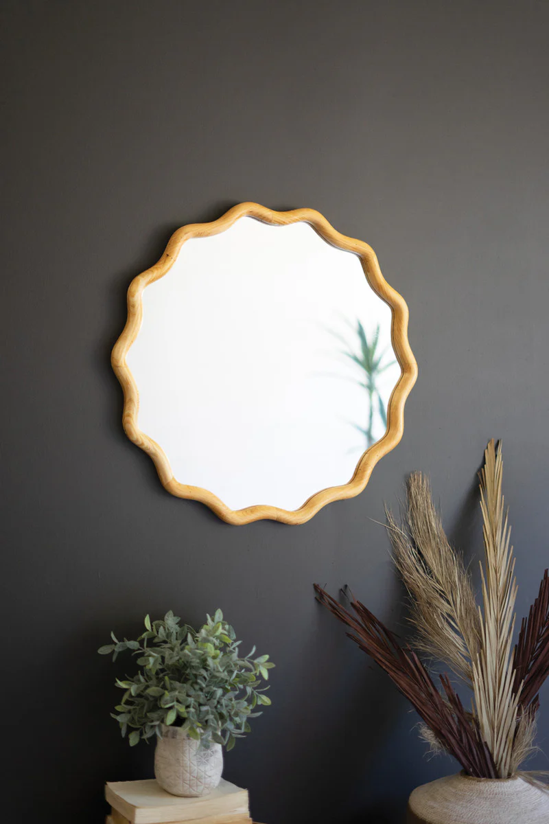 Squiggle Wood Circle Framed Mirror By Kalalou