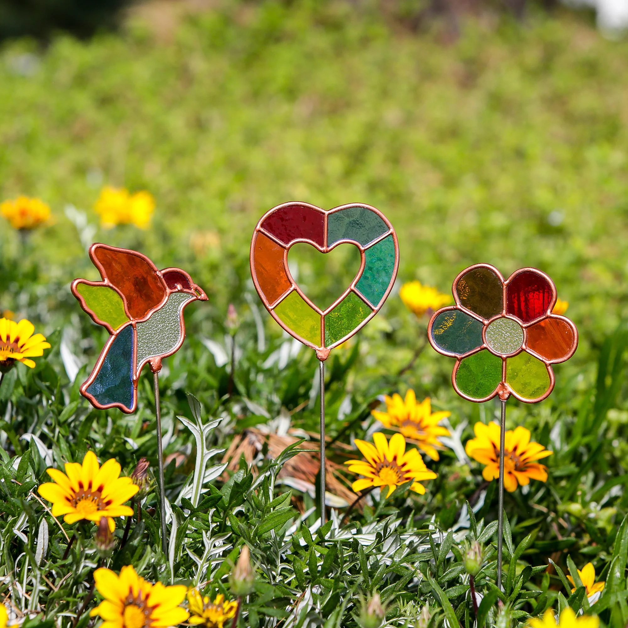 Stained Glass Pot Stakes - Garden 16"H Set of 6 By Garden Age Supply