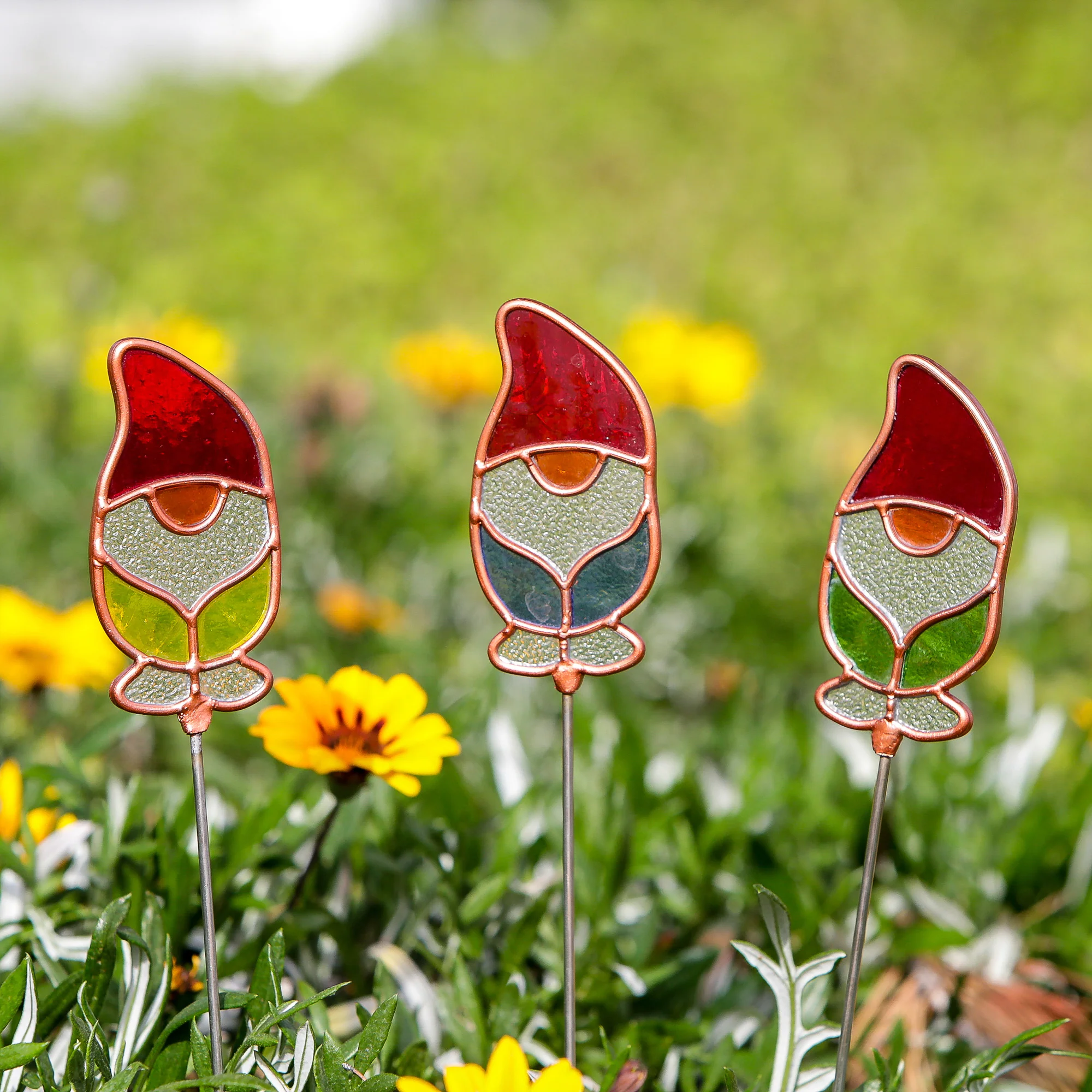 Stained Glass Pot Stakes - Gnom 16"H Set of 6 By Garden Age Supply