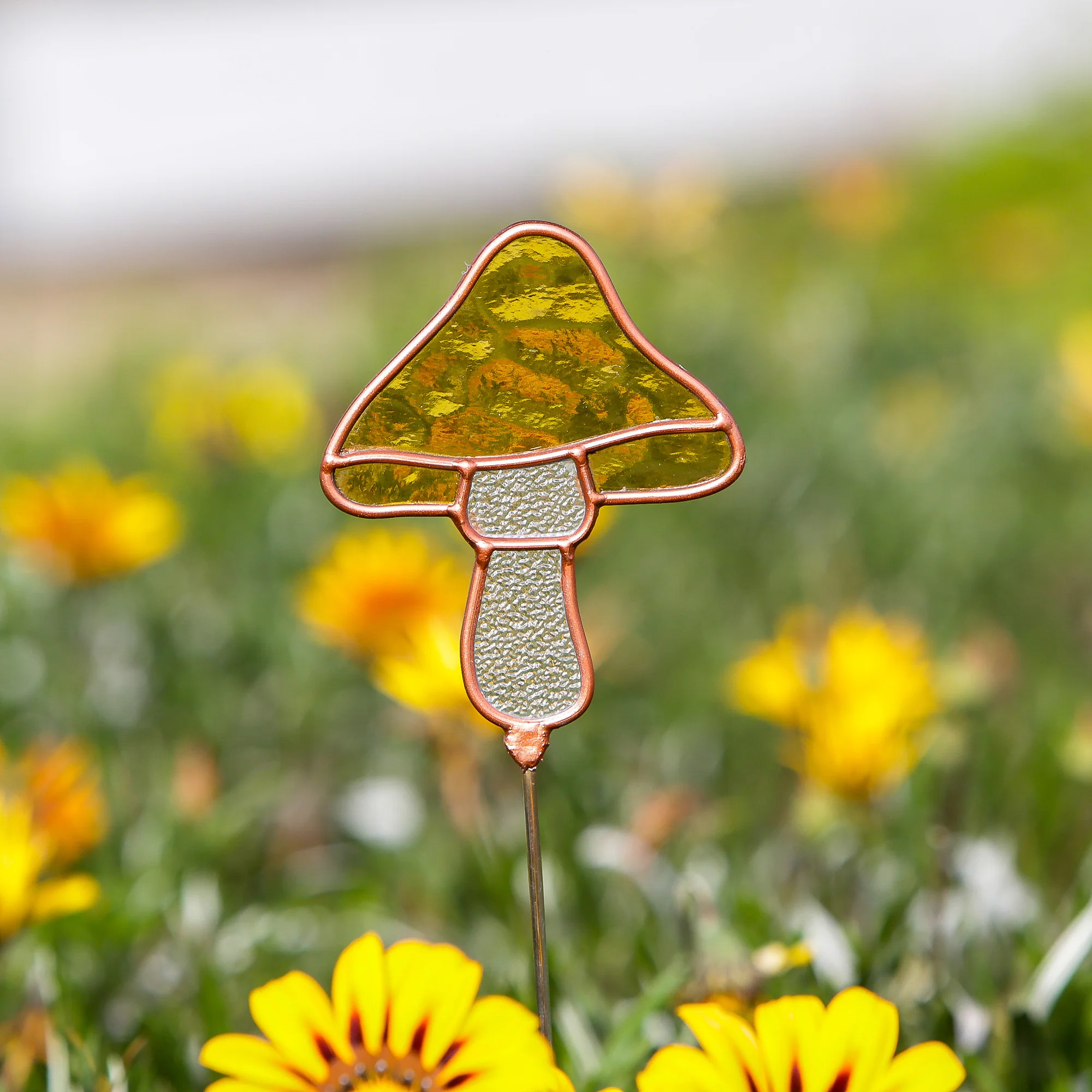 Stained Glass Pot Stakes - Mushroom 16"H Set of 6 By Garden Age Supply - Image 2