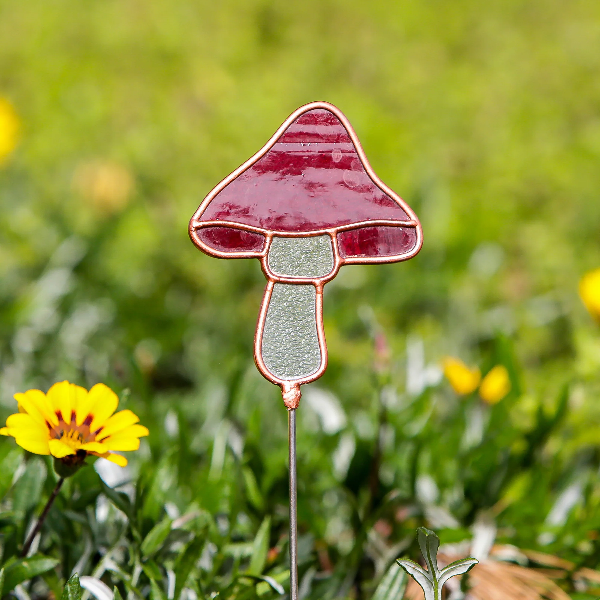 Stained Glass Pot Stakes - Mushroom 16"H Set of 6 By Garden Age Supply - Image 3