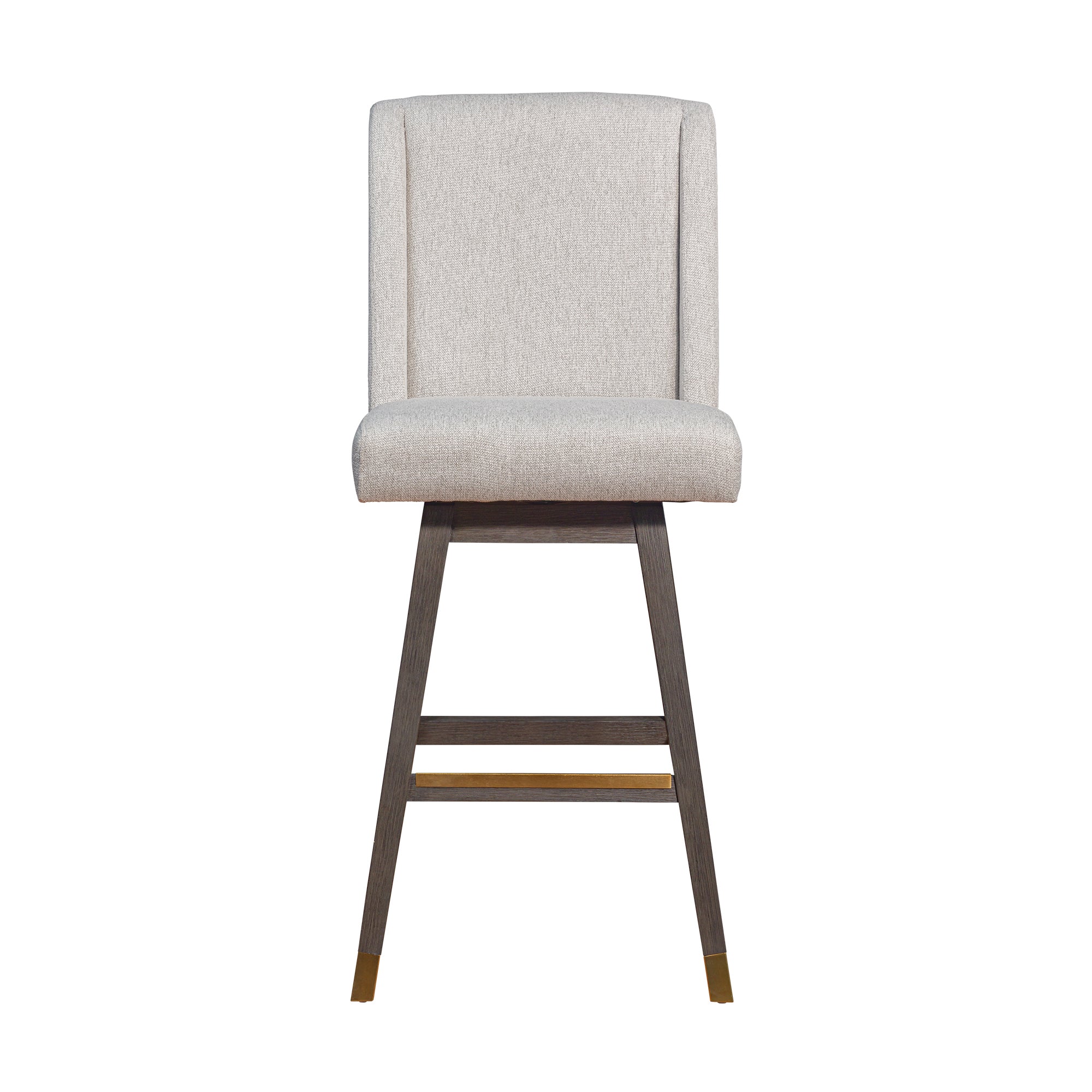Stancoste Swivel Bar Stool in Grey Oak Wood Finish with Taupe Fabric By Armen Living - Image 4