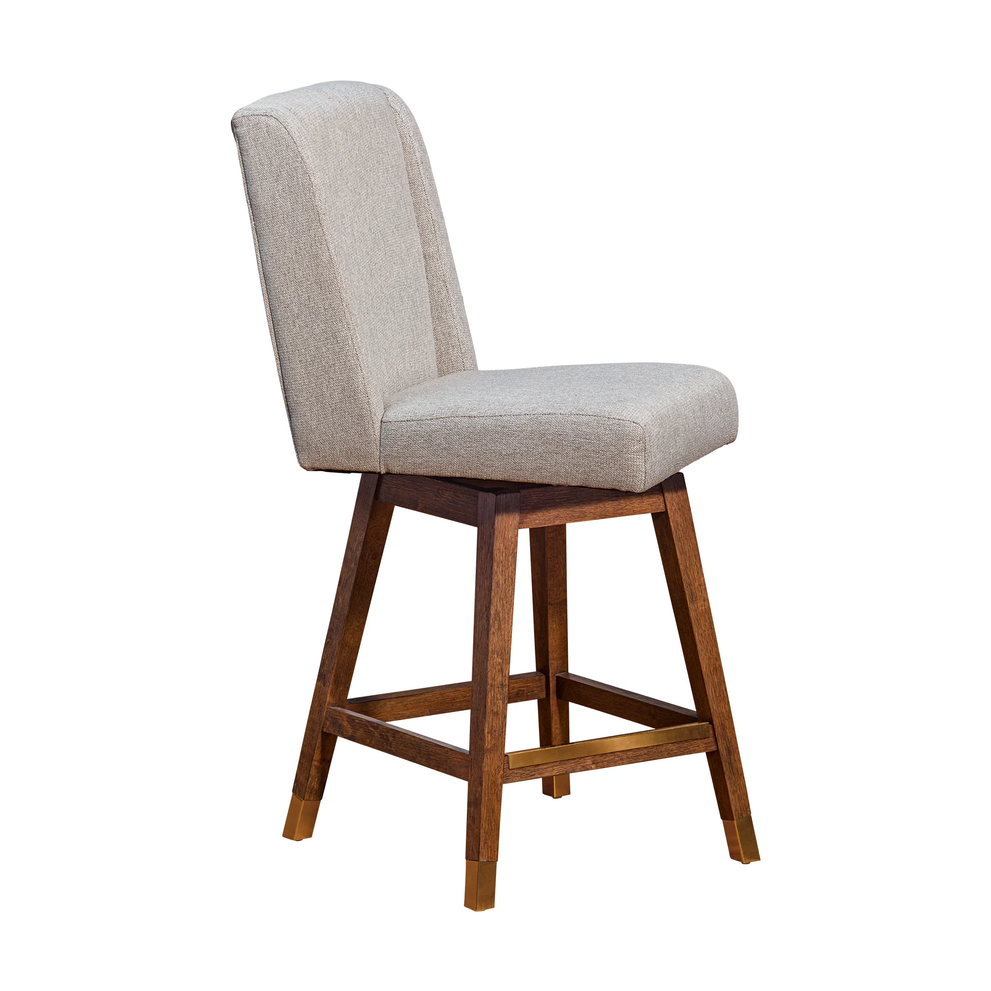 Stancoste Swivel Counter Stool in Brown Oak Wood Finish with Taupe Fabric By Armen Living - Image 3