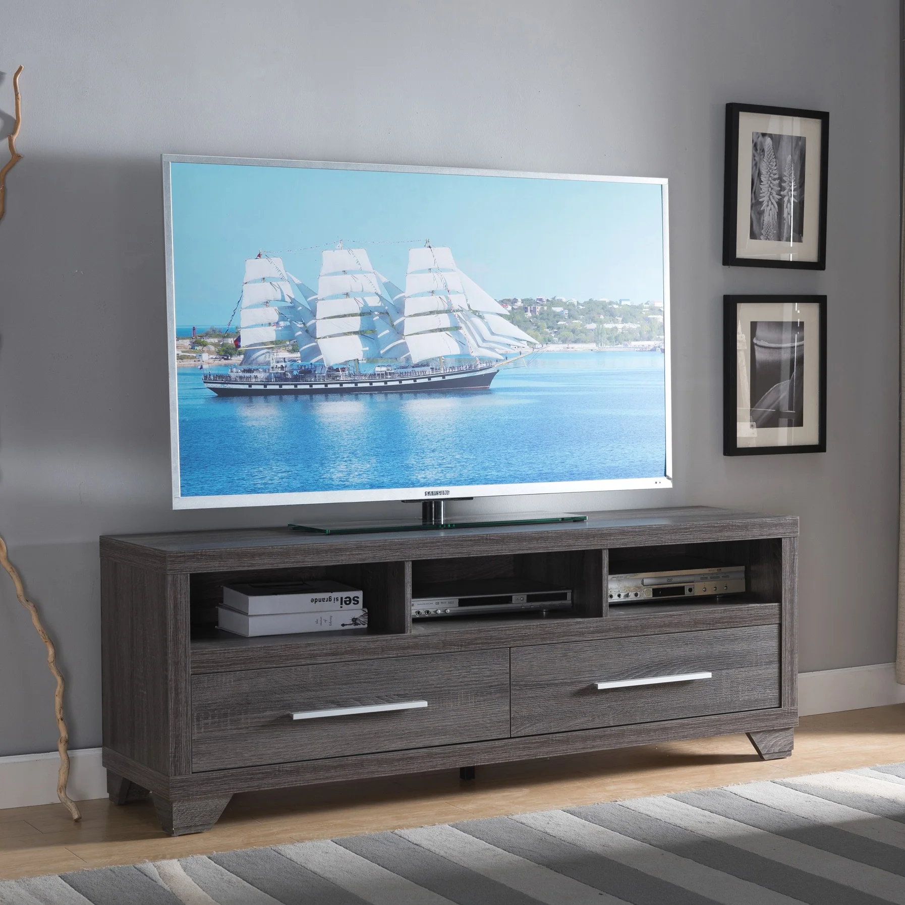 Stunning Modern Grey TV Console Cabinet By Homeroots
