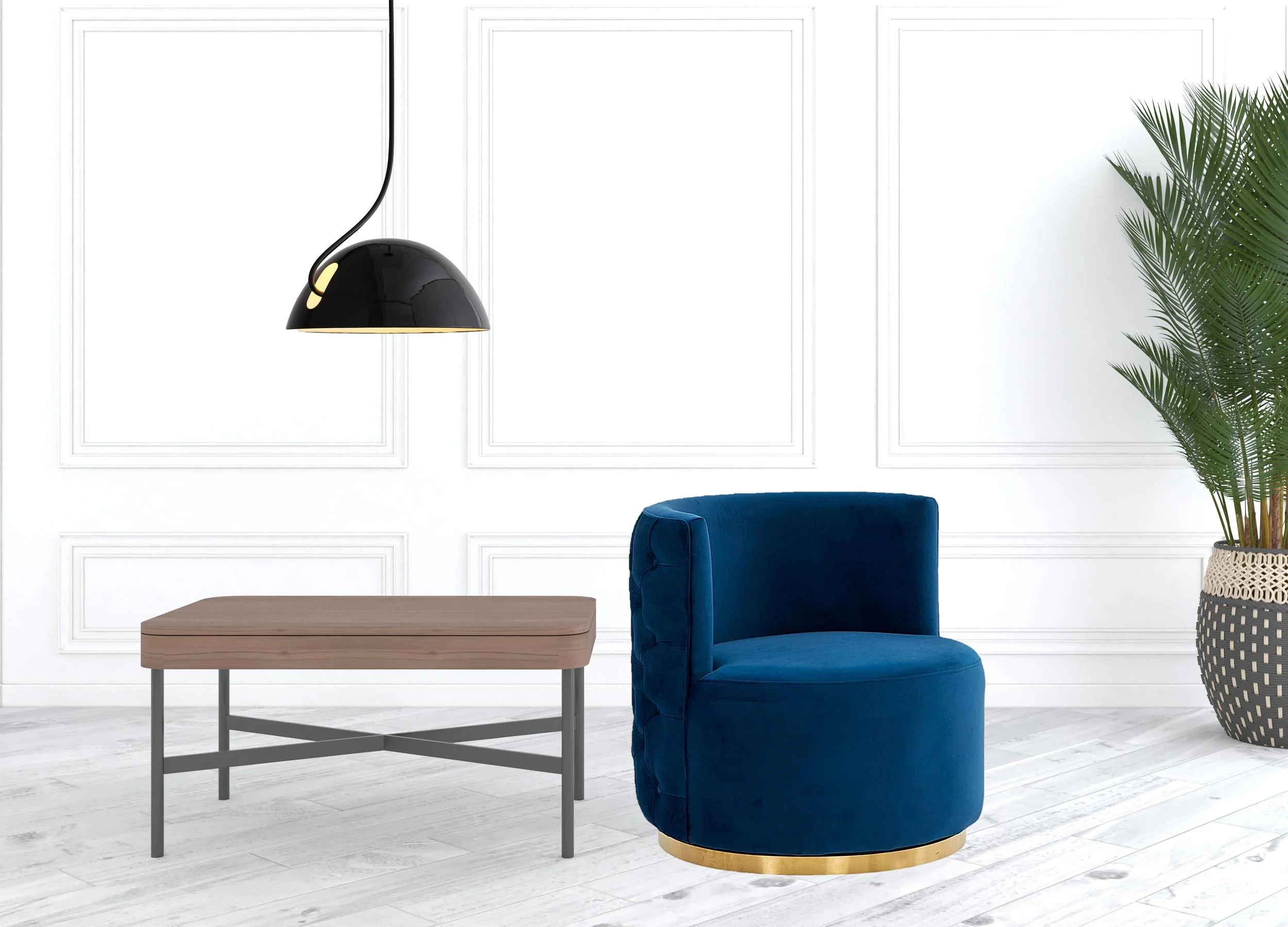 Stylish Blue Velvet And Gold Steel Chair By Homeroots