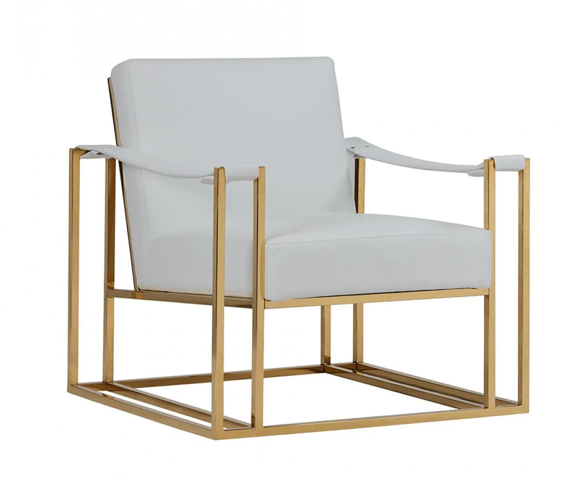 Stylish White Leatherette And Gold Steel Chair By Homeroots