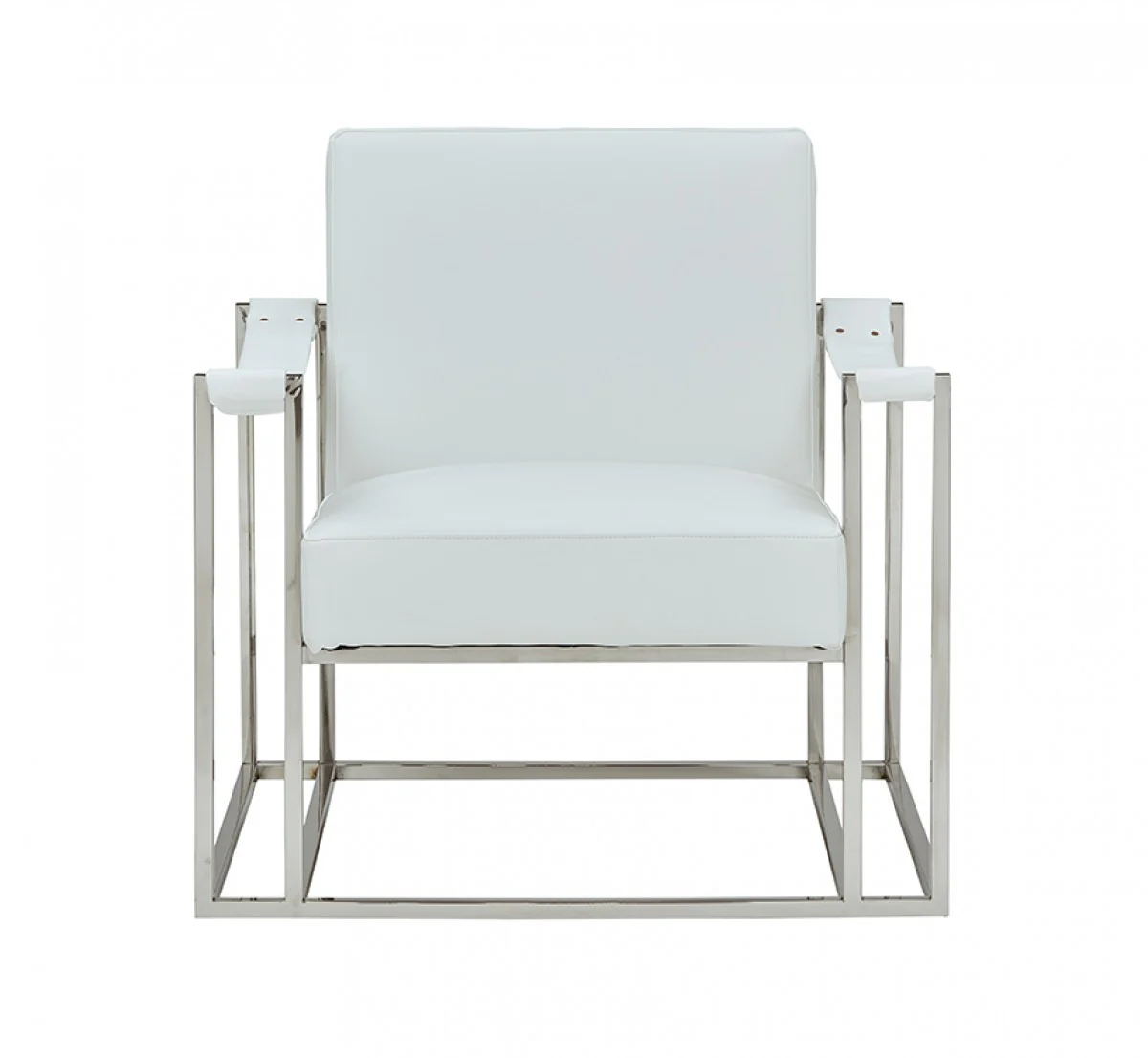Stylish White Leatherette And Steel Chair By Homeroots