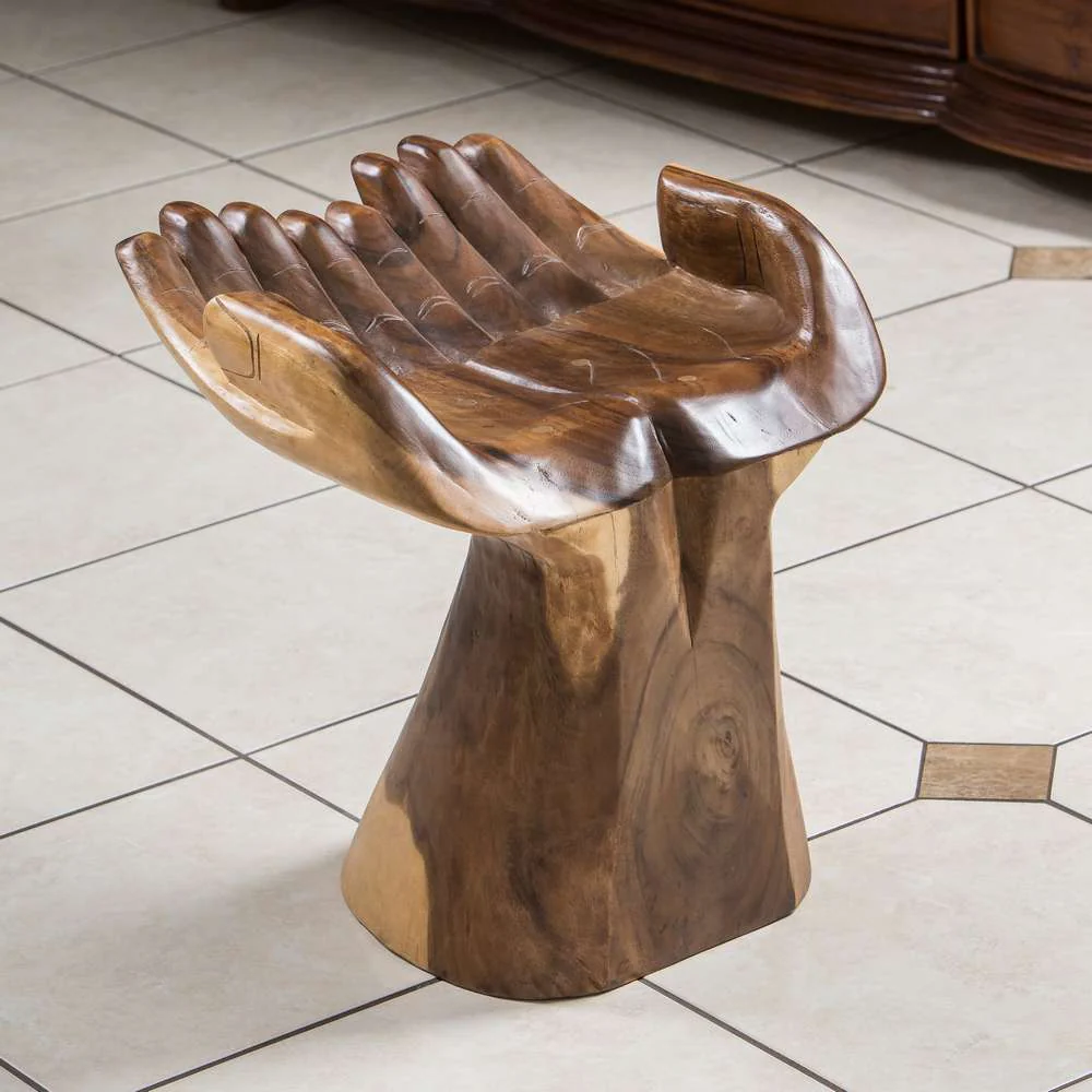 Suar Wood Double Hand Chair/Stool By Garden Age Supply - Image 2