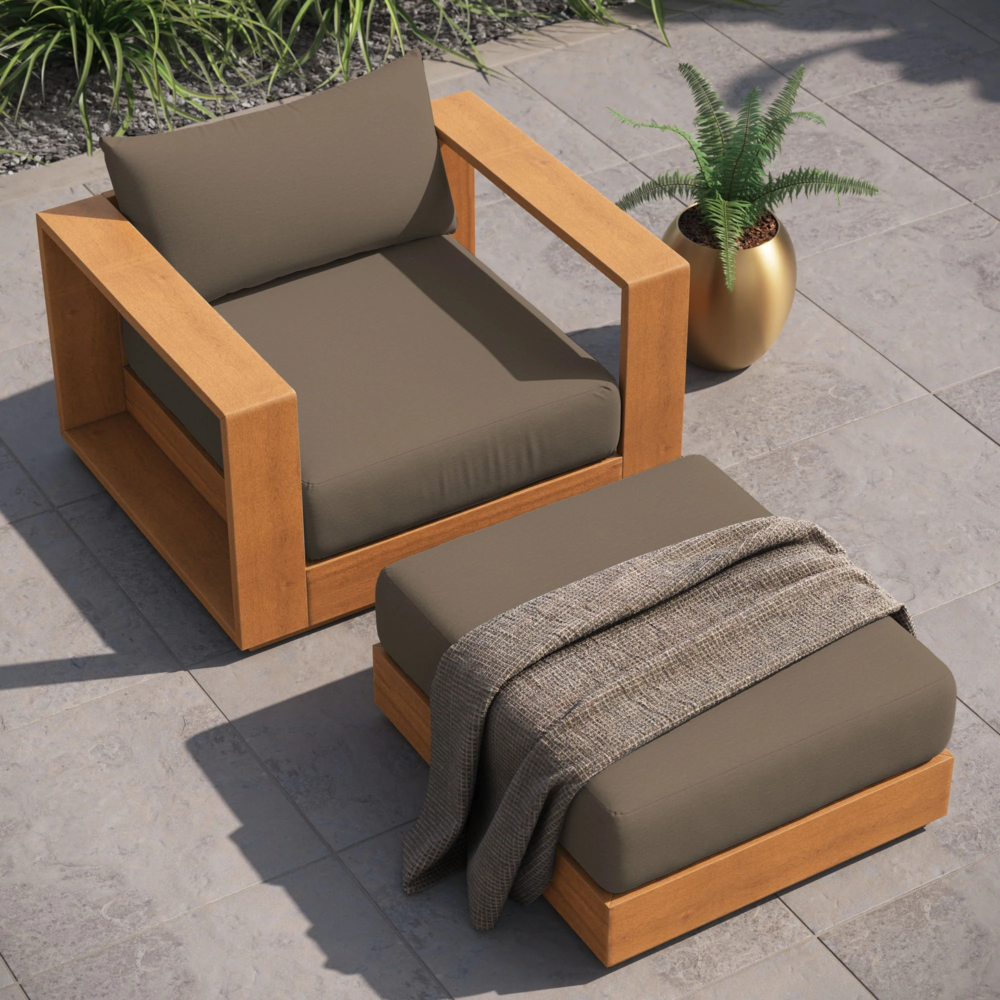 Tahoe 2-Piece Outdoor Patio Acacia Wood Armchair and Ottoman Set by Modway - Image 5