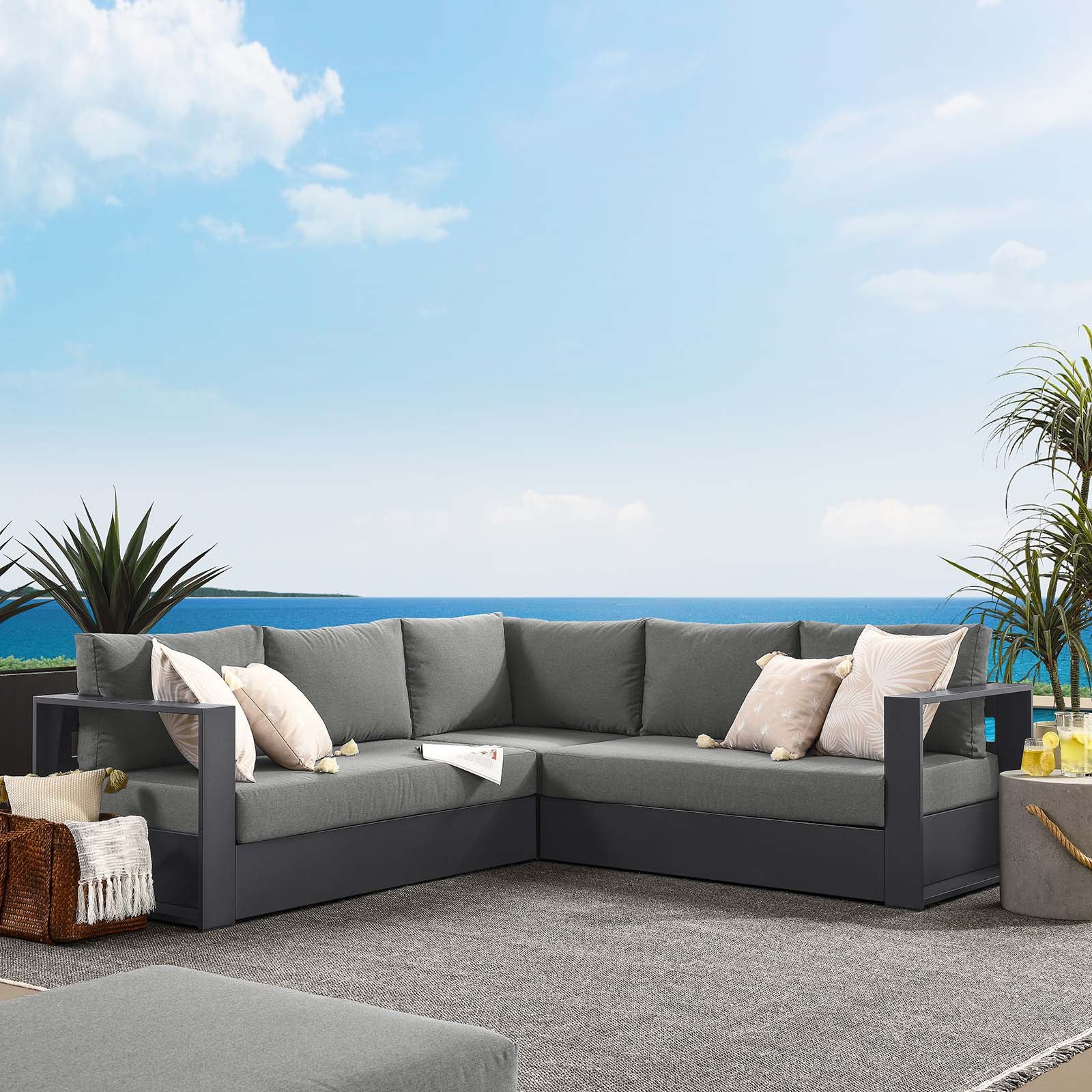 Tahoe Outdoor Patio Powder-Coated Aluminum 3-Piece Sectional Sofa Set By Modway - EEI-6668
