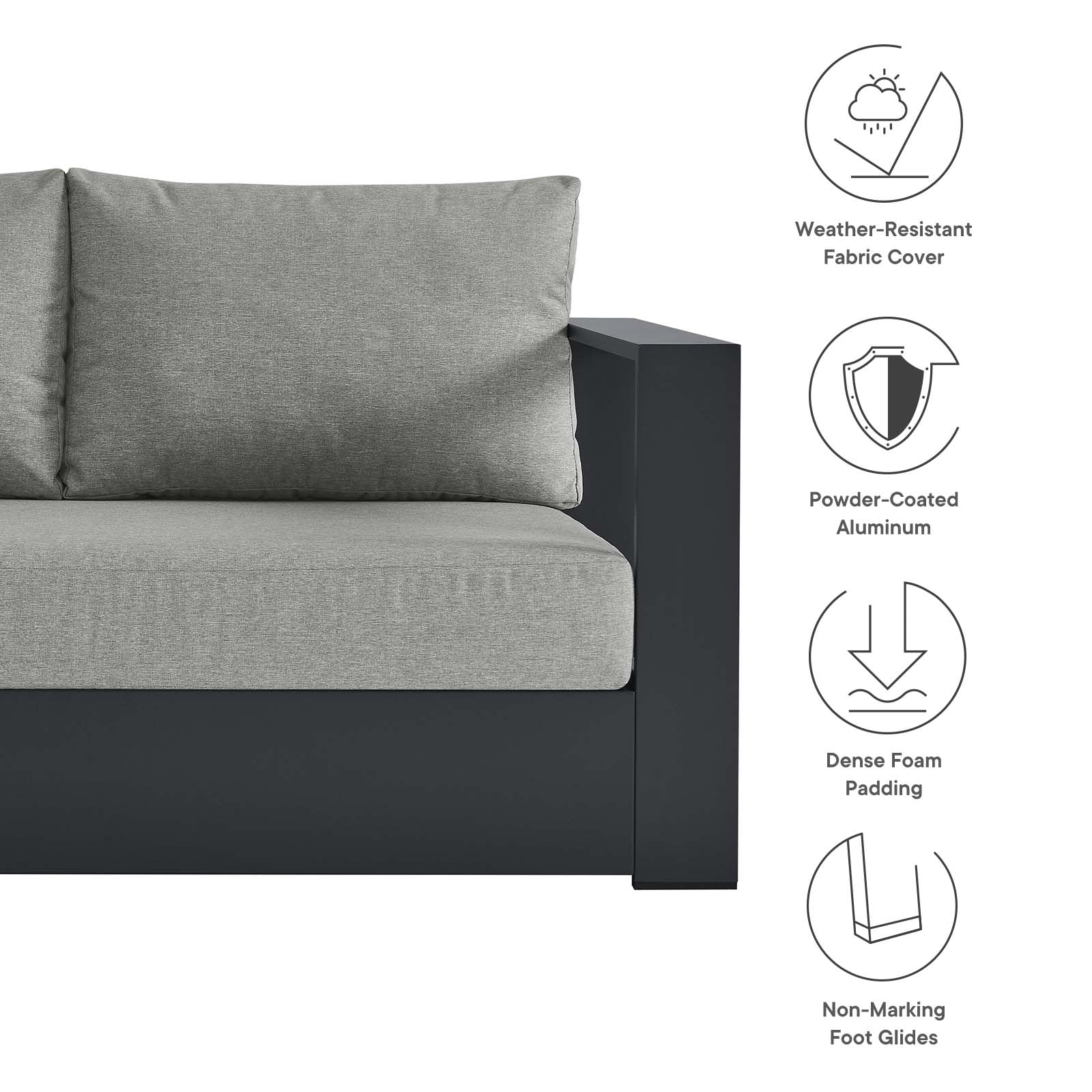 Tahoe Outdoor Patio Powder-Coated Aluminum 3-Piece Sectional Sofa Set By Modway - EEI-6668 - Image 11