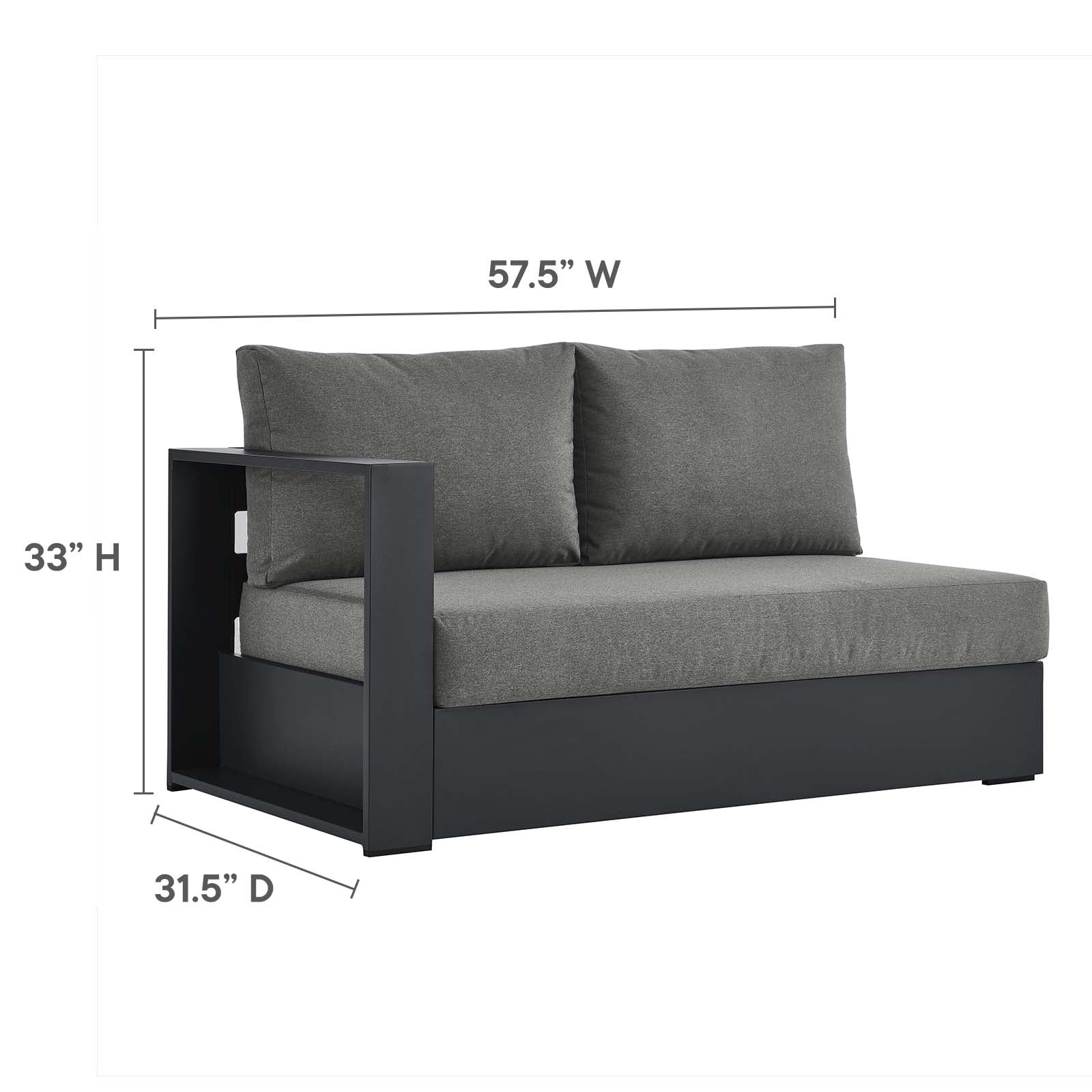 Tahoe Outdoor Patio Powder-Coated Aluminum 3-Piece Sectional Sofa Set By Modway - EEI-6668 - Image 5