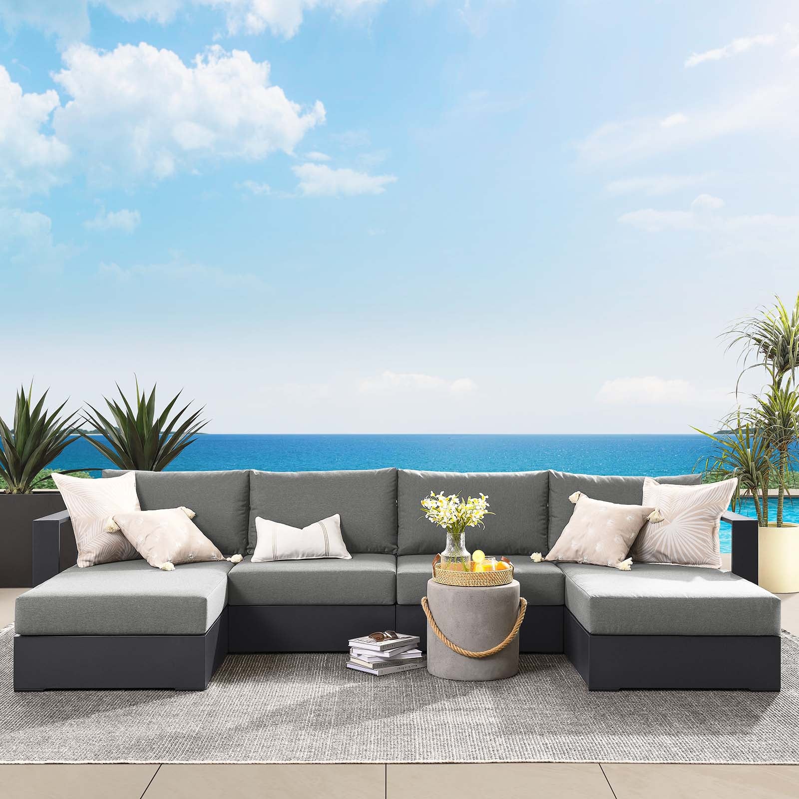 Tahoe Outdoor Patio Powder-Coated Aluminum 4-Piece Sectional Sofa Set By Modway - EEI-6676