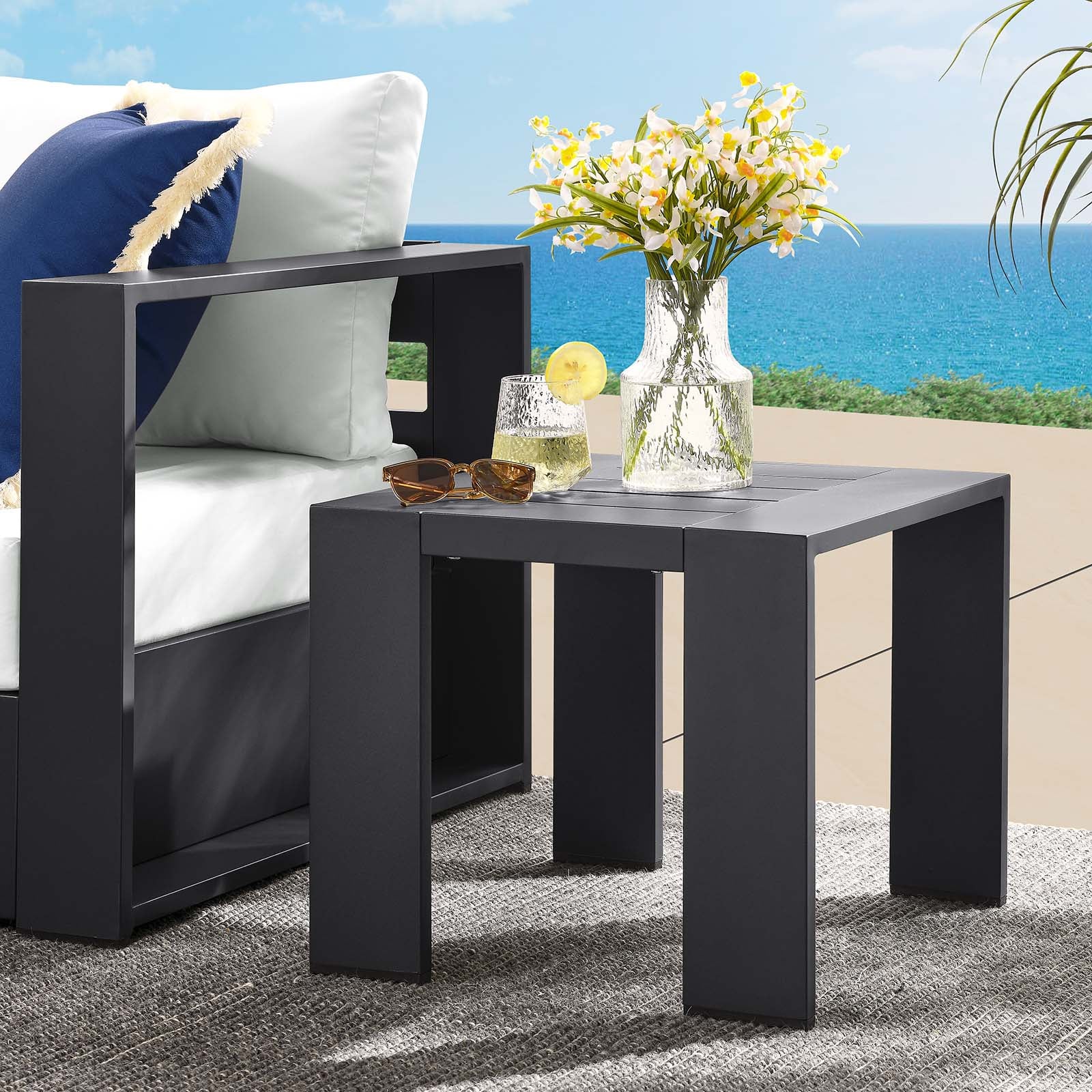 Tahoe Outdoor Patio Powder-Coated Aluminum End Table By Modway - EEI-6635