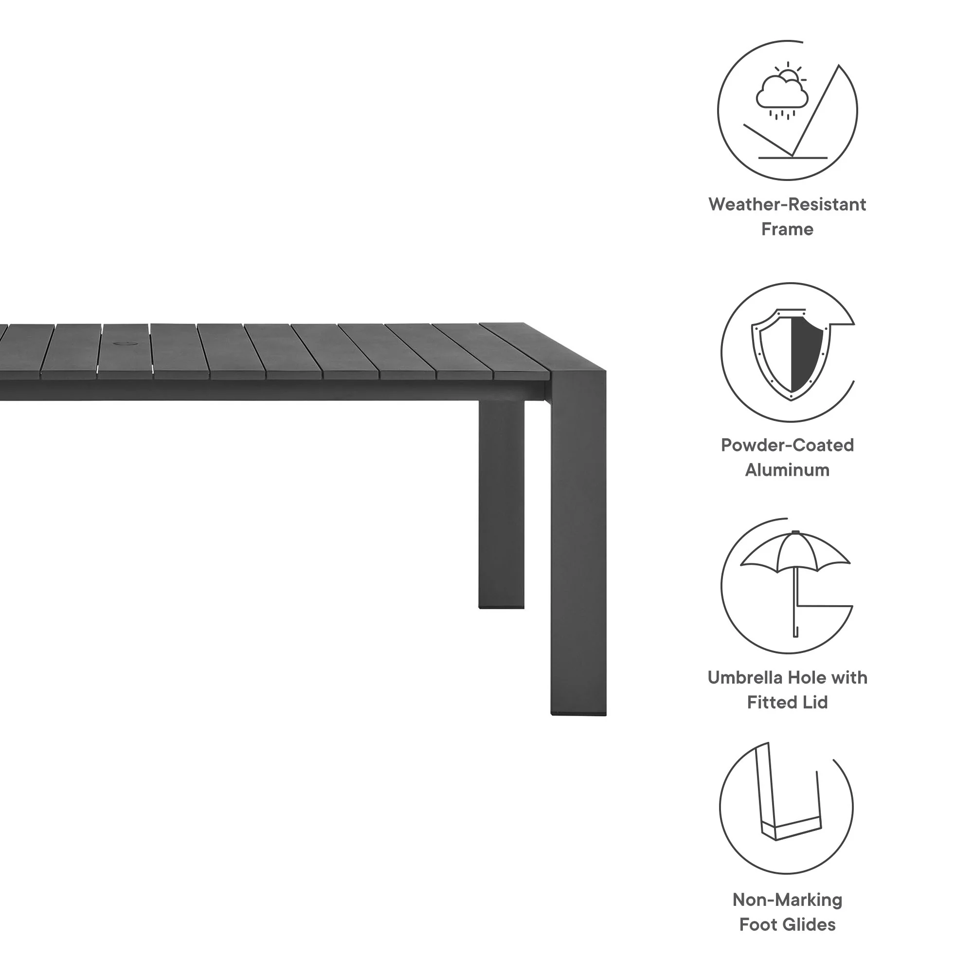 Tahoe Rectangular Outdoor Patio Aluminum Dining Table by Modway - Image 8