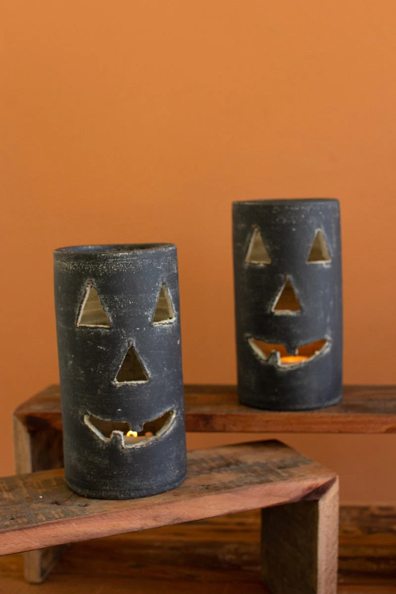 Tall Black Clay Jack-O-Lantern By Kalalou - Image 6