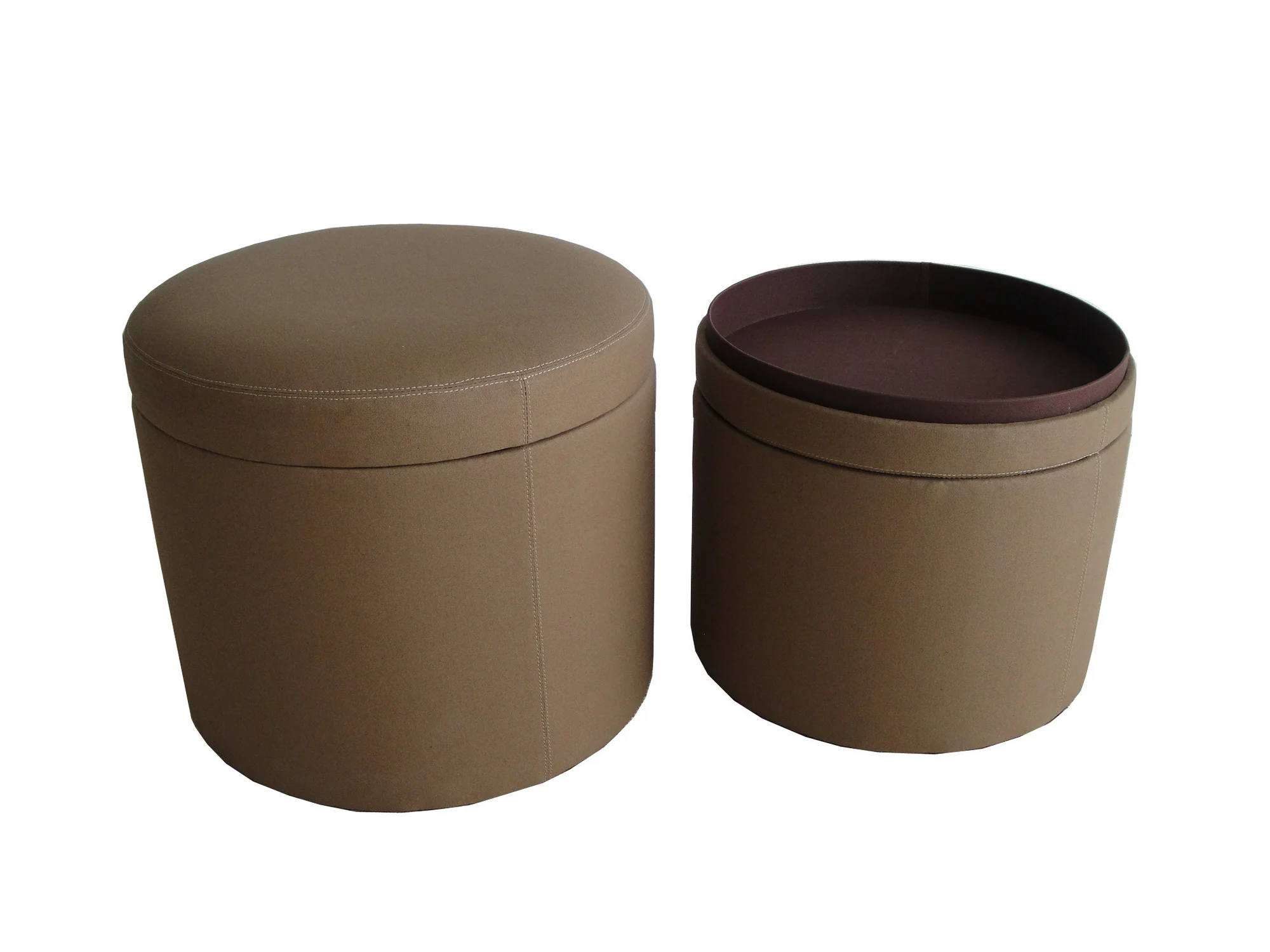 Tan Canvas Round Storage Ottoman By Homeroots
