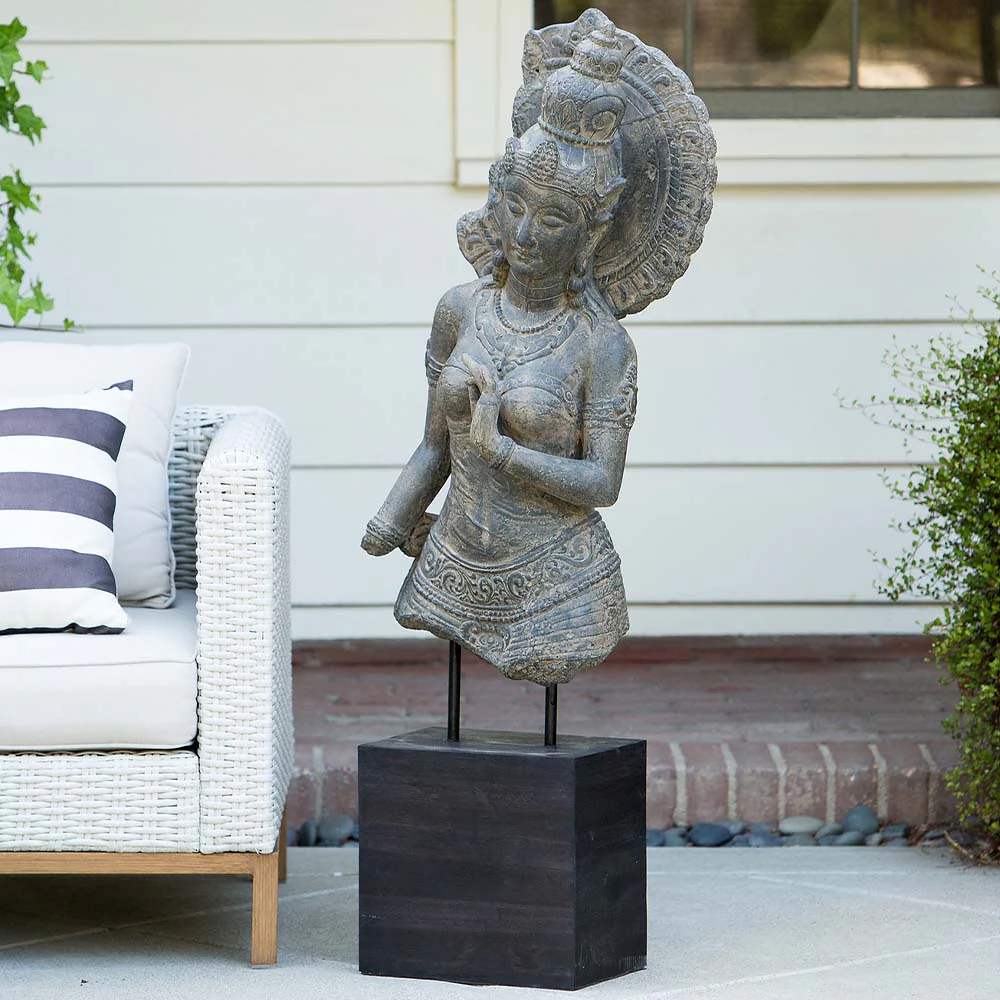 Tara Statue with Teak Stand By Garden Age Supply - Image 2
