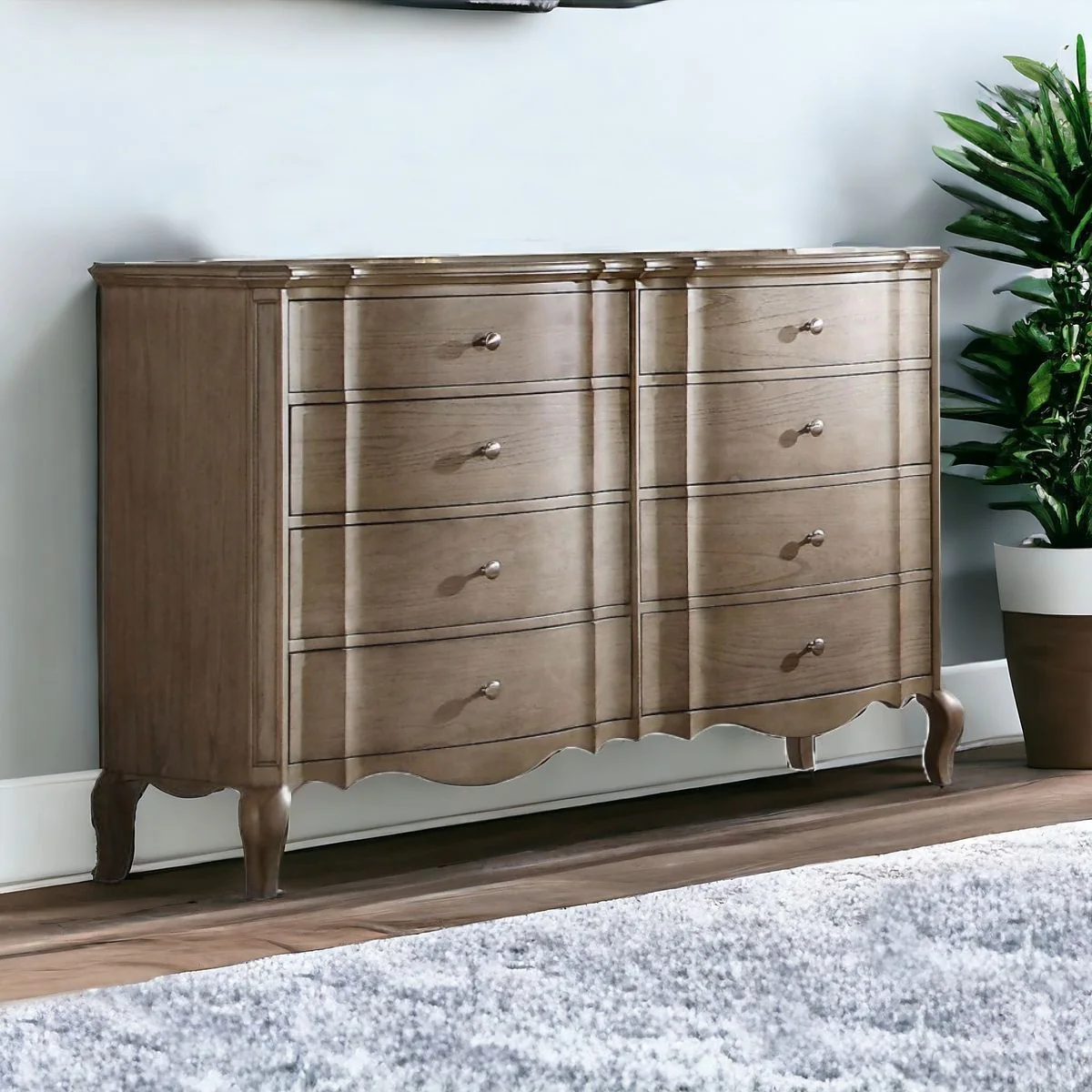 Taupe Solid and Manufactured Wood Eight Drawer Double Dresser By Homeroots