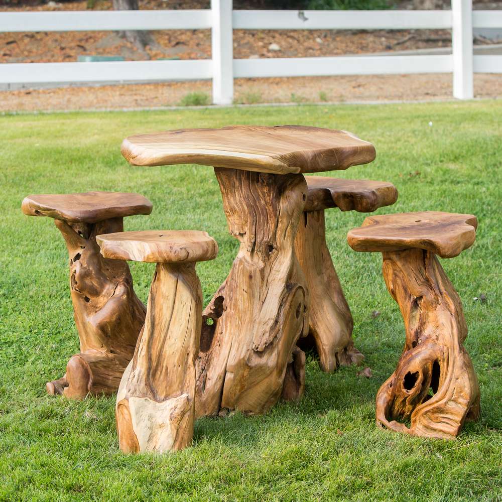 Teak Mushroom Bar High Table By Garden Age Supply - Image 2