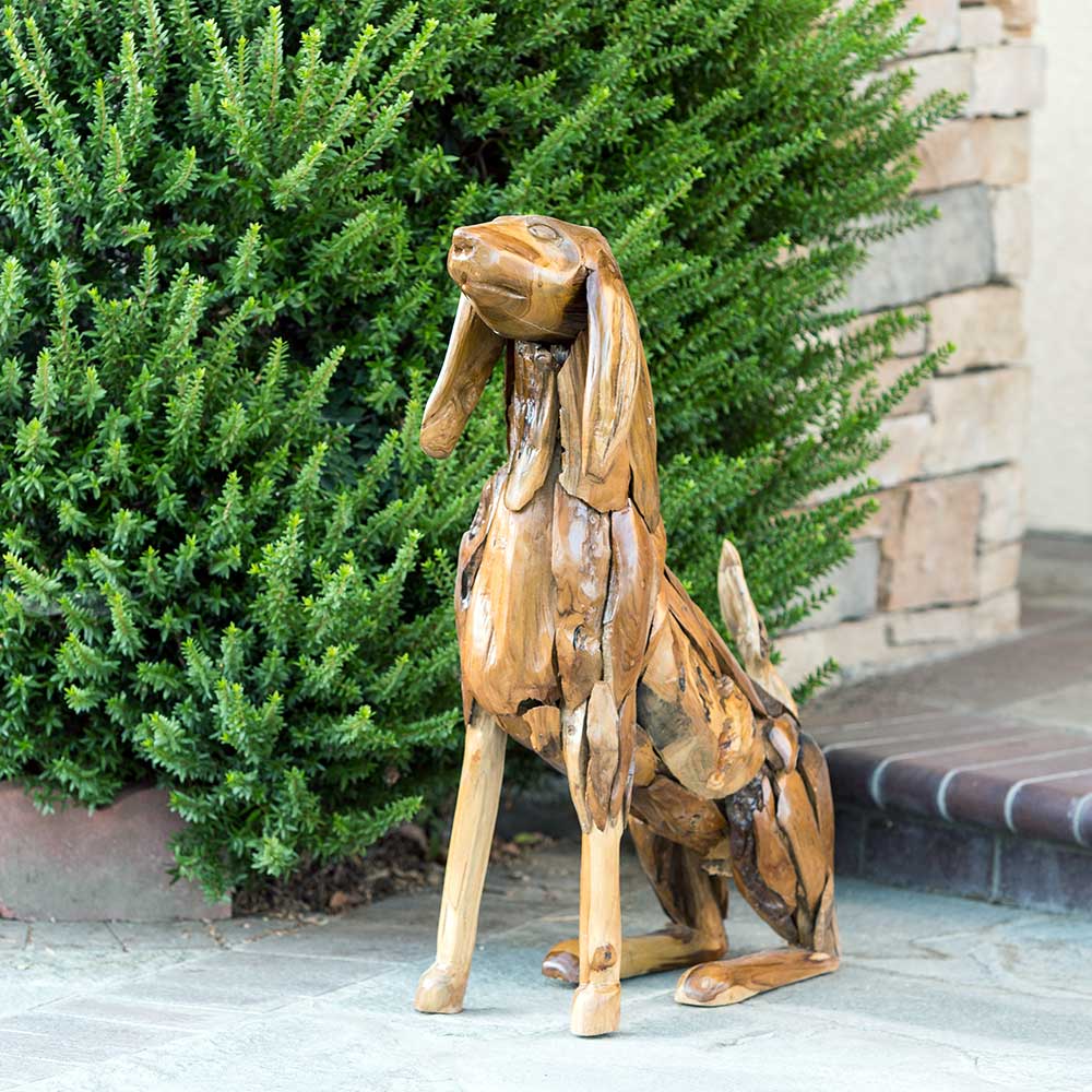 Teak Sitting Dog By Garden Age Supply