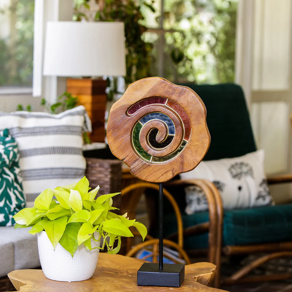 Teak Slab Stained Glass Spiral Set of 2 By Garden Age Supply - Image 4